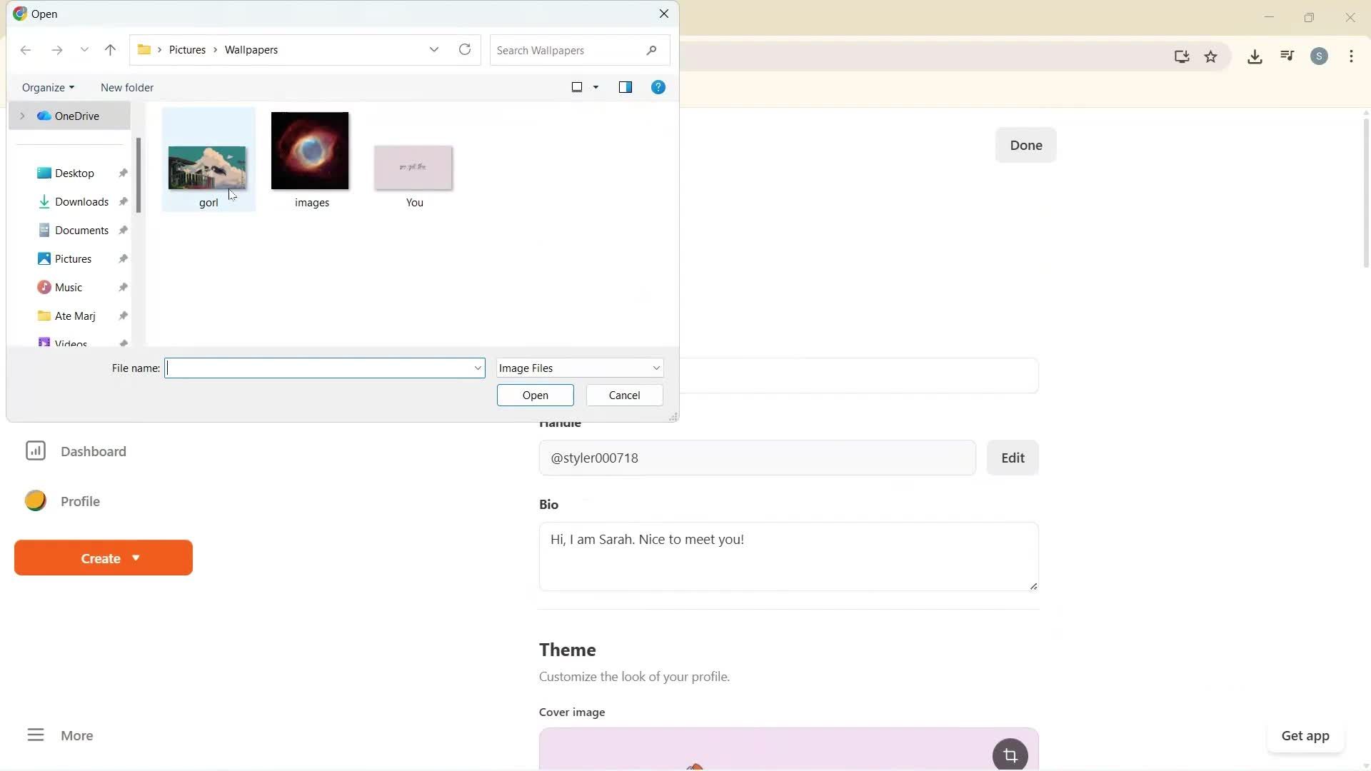 Updating your profile screenshot