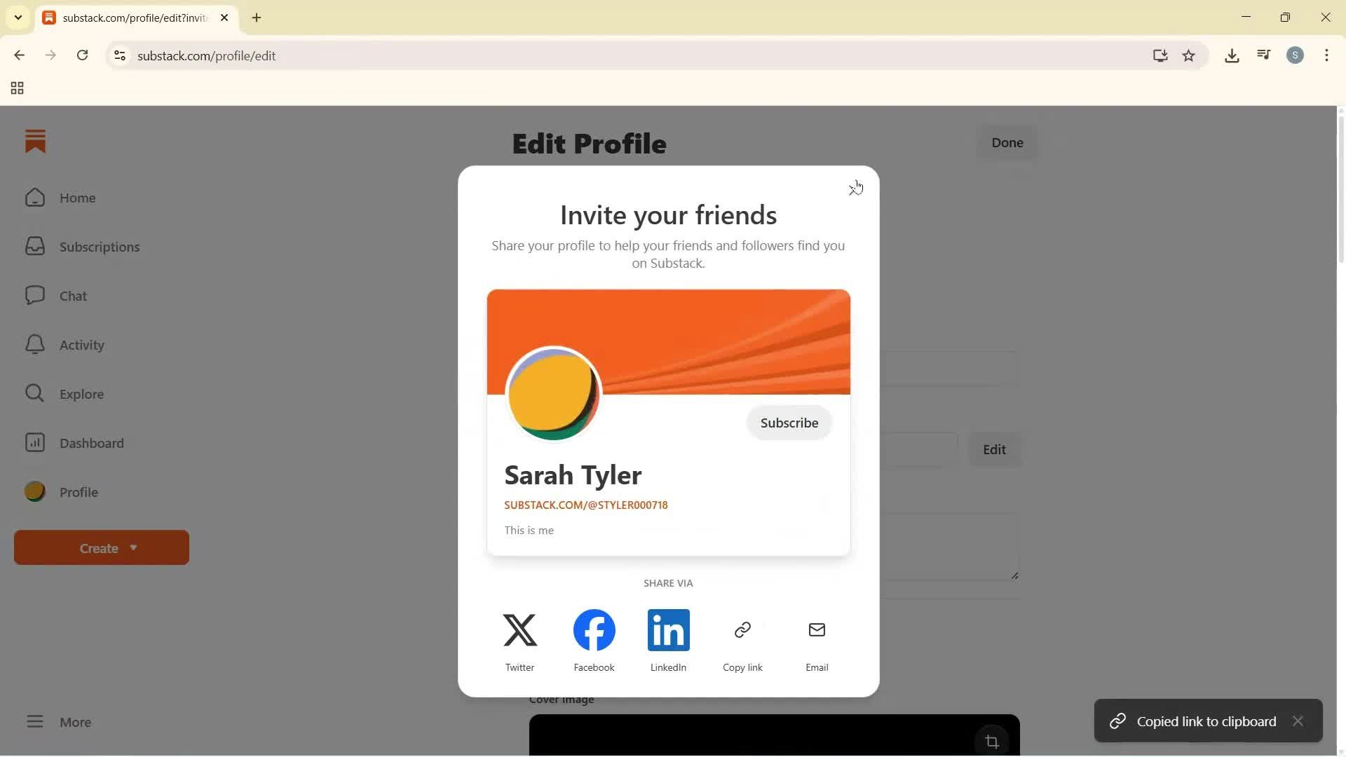 Updating your profile screenshot