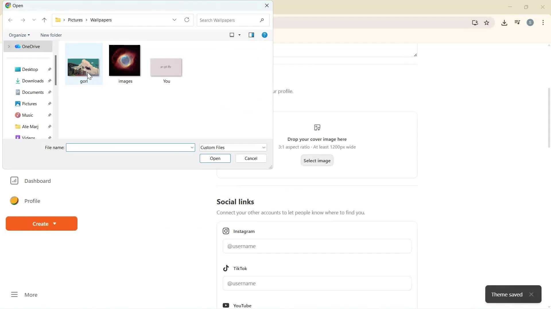 Updating your profile screenshot