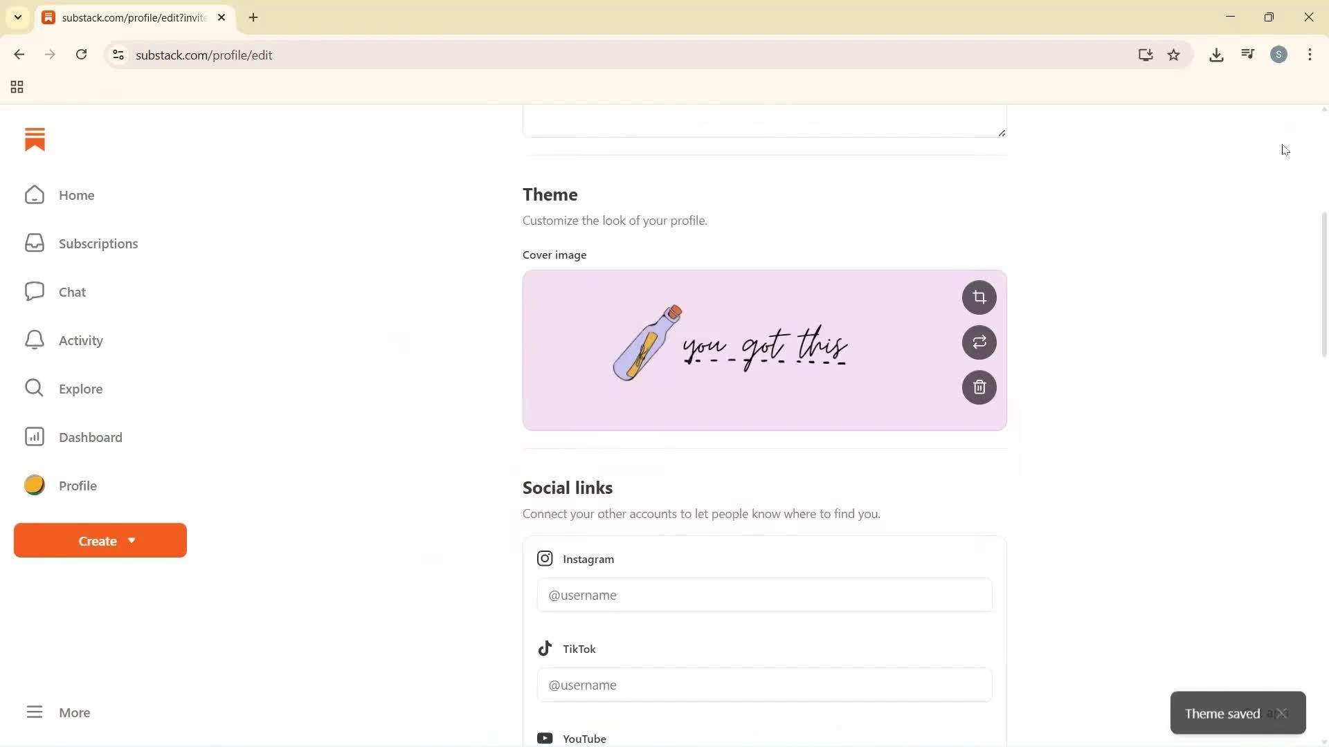 Updating your profile screenshot