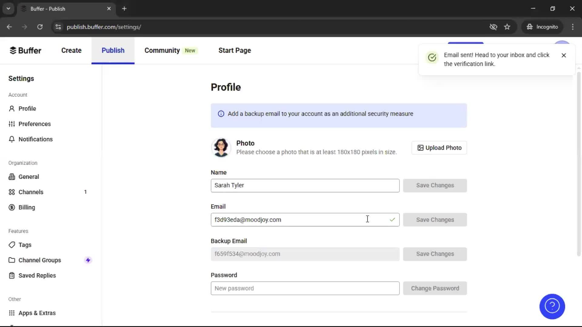 Updating your profile screenshot
