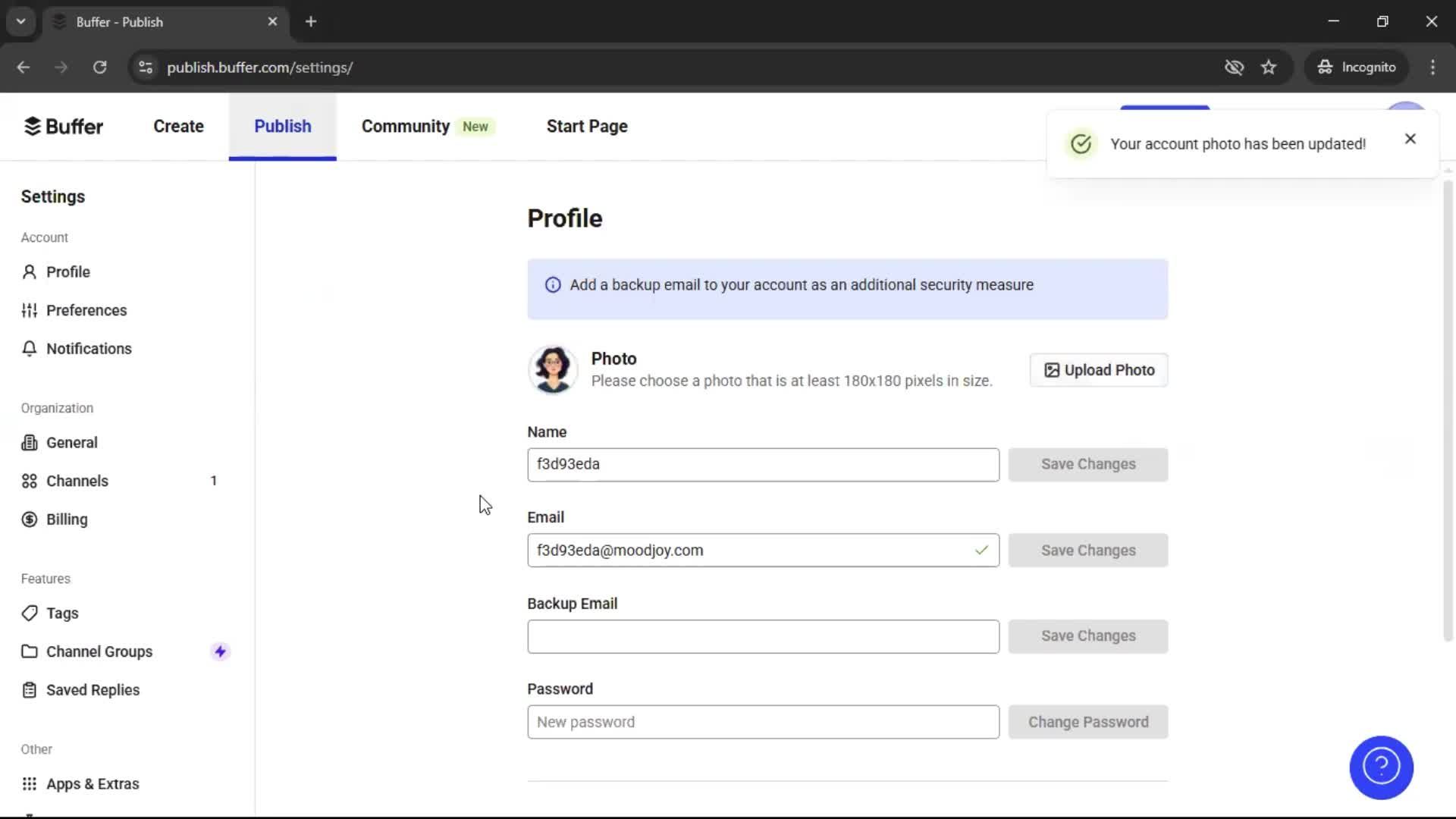 Updating your profile screenshot