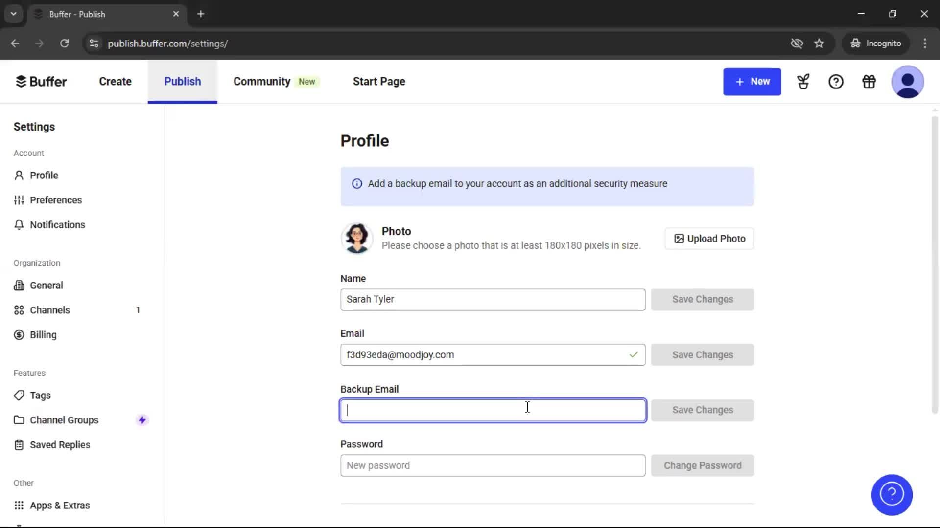 Updating your profile screenshot