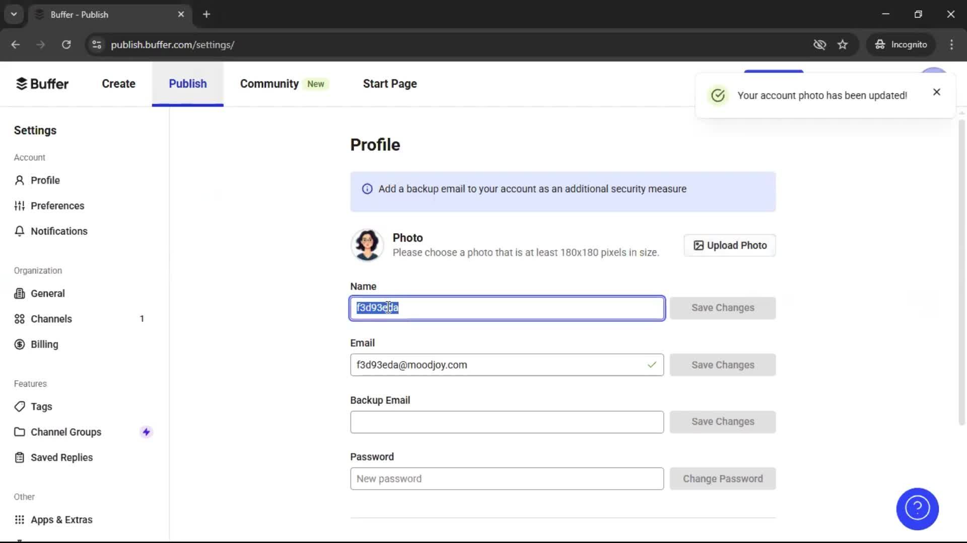 Updating your profile screenshot