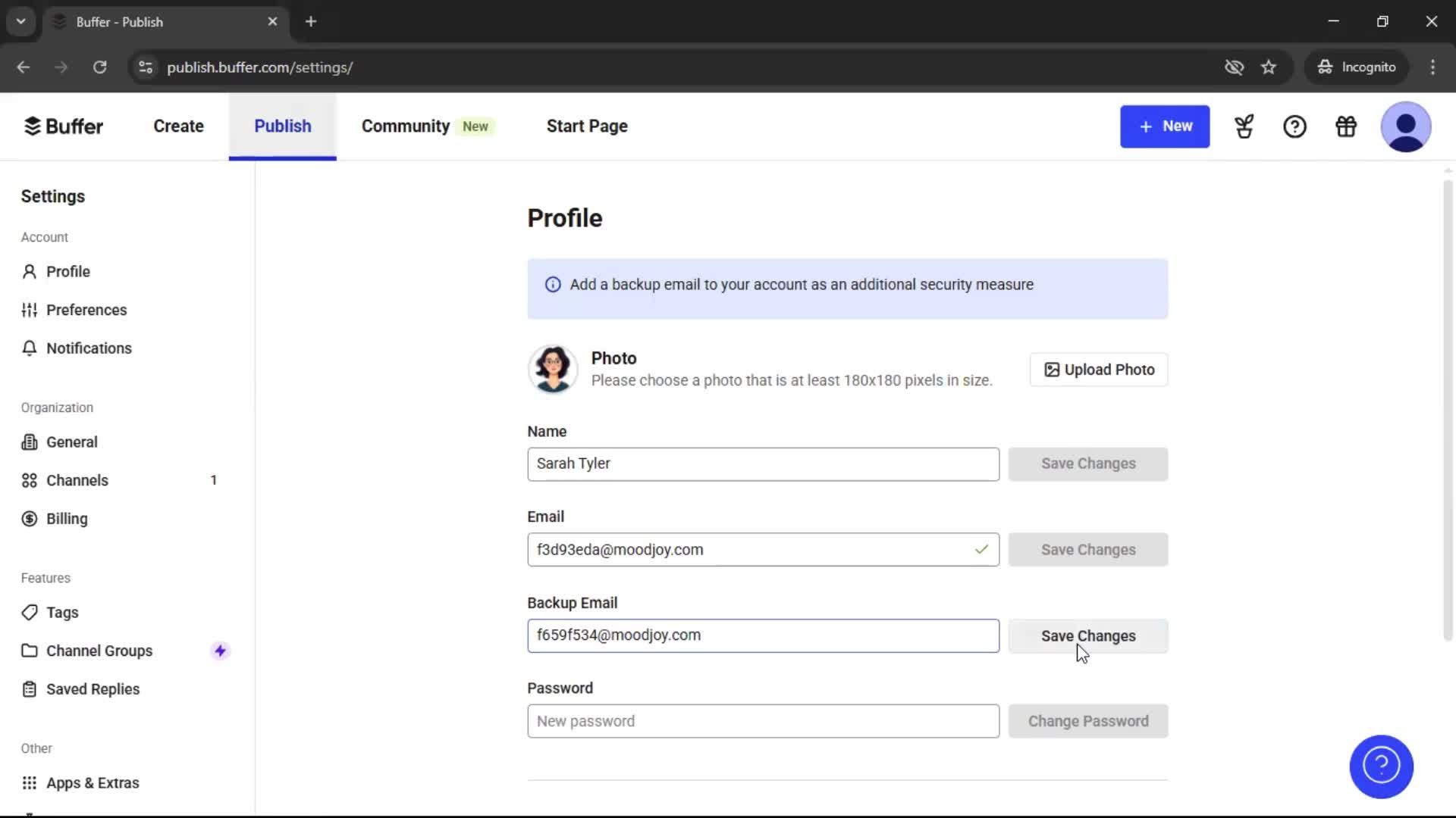 Updating your profile screenshot