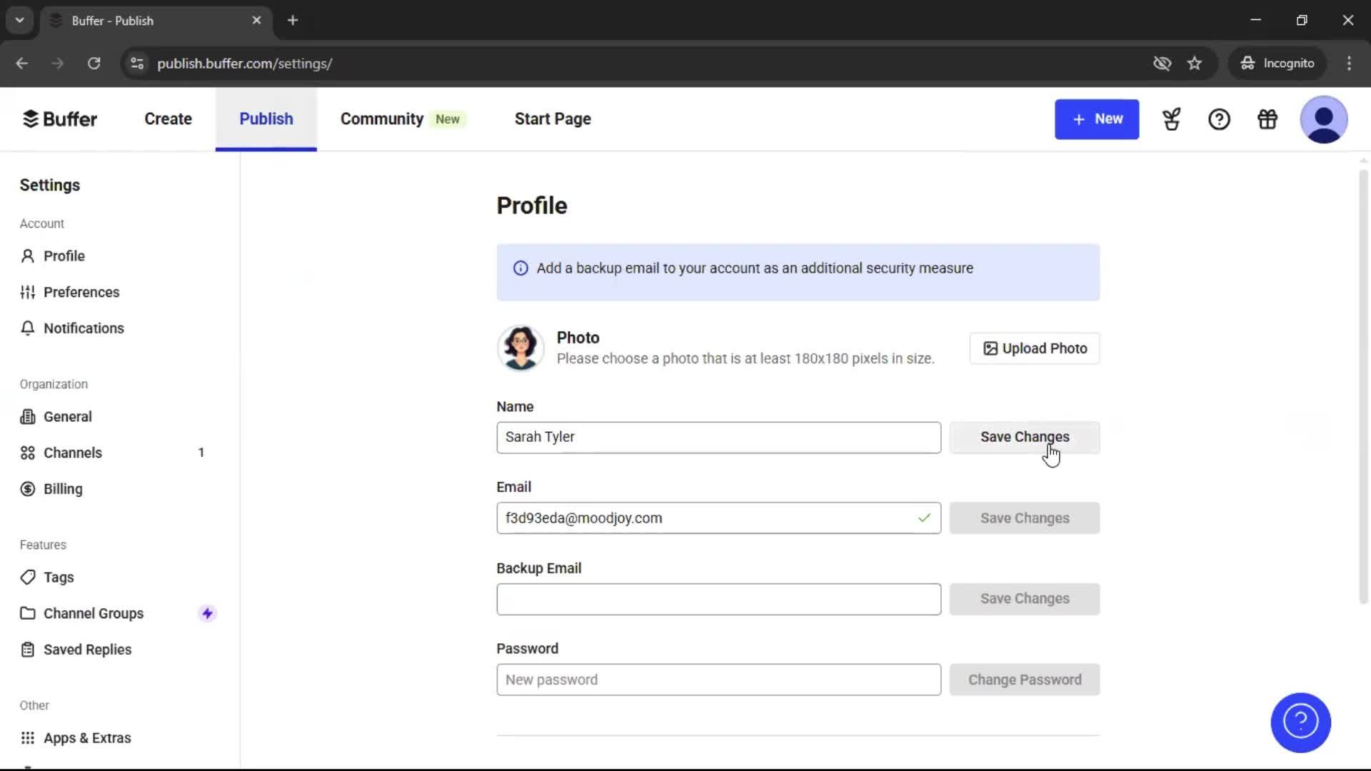 Updating your profile screenshot