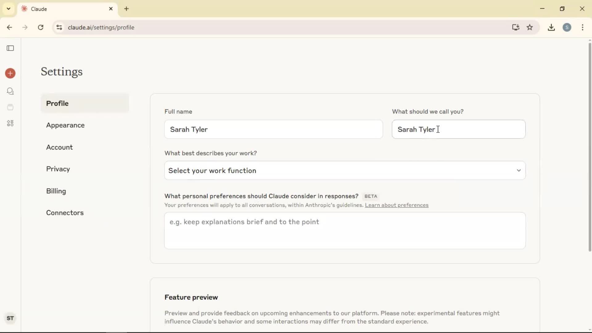 Updating your profile screenshot