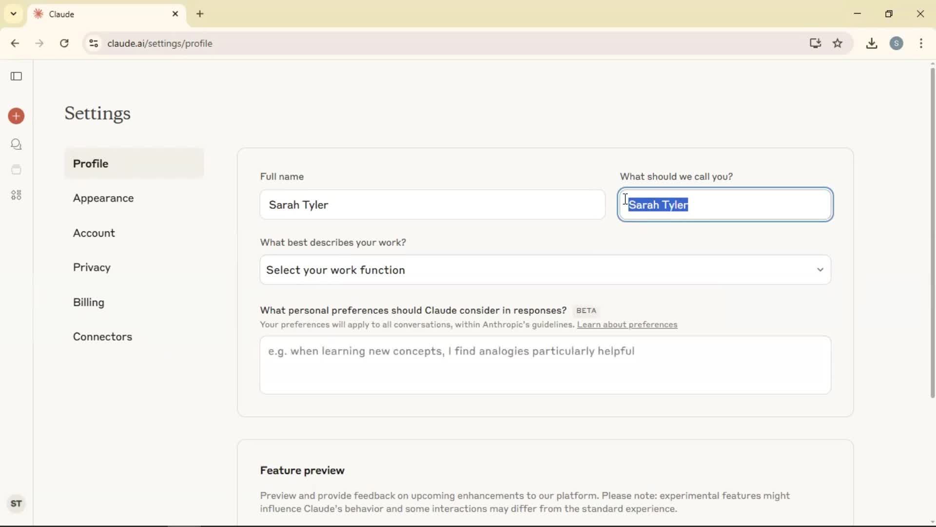 Updating your profile screenshot