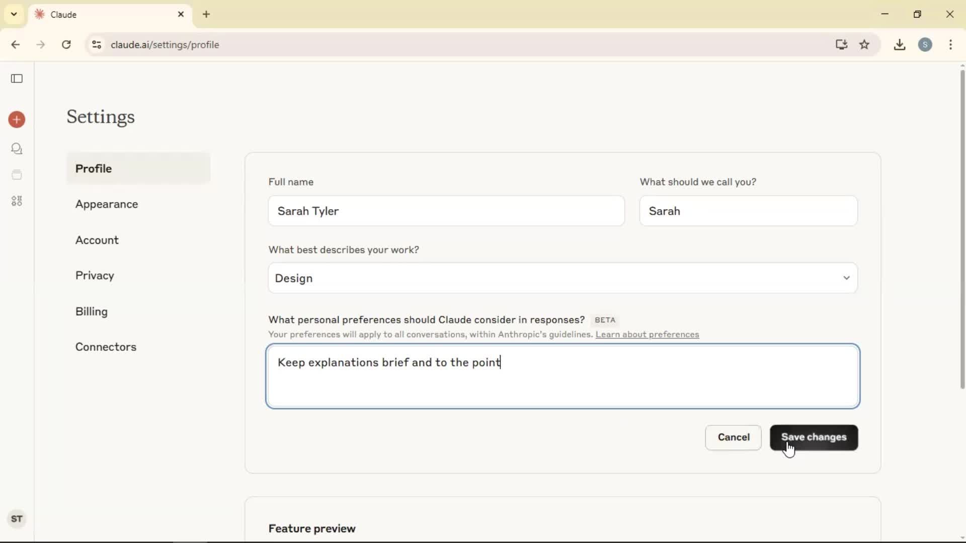 Updating your profile screenshot