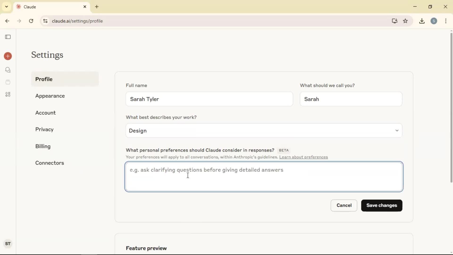 Updating your profile screenshot