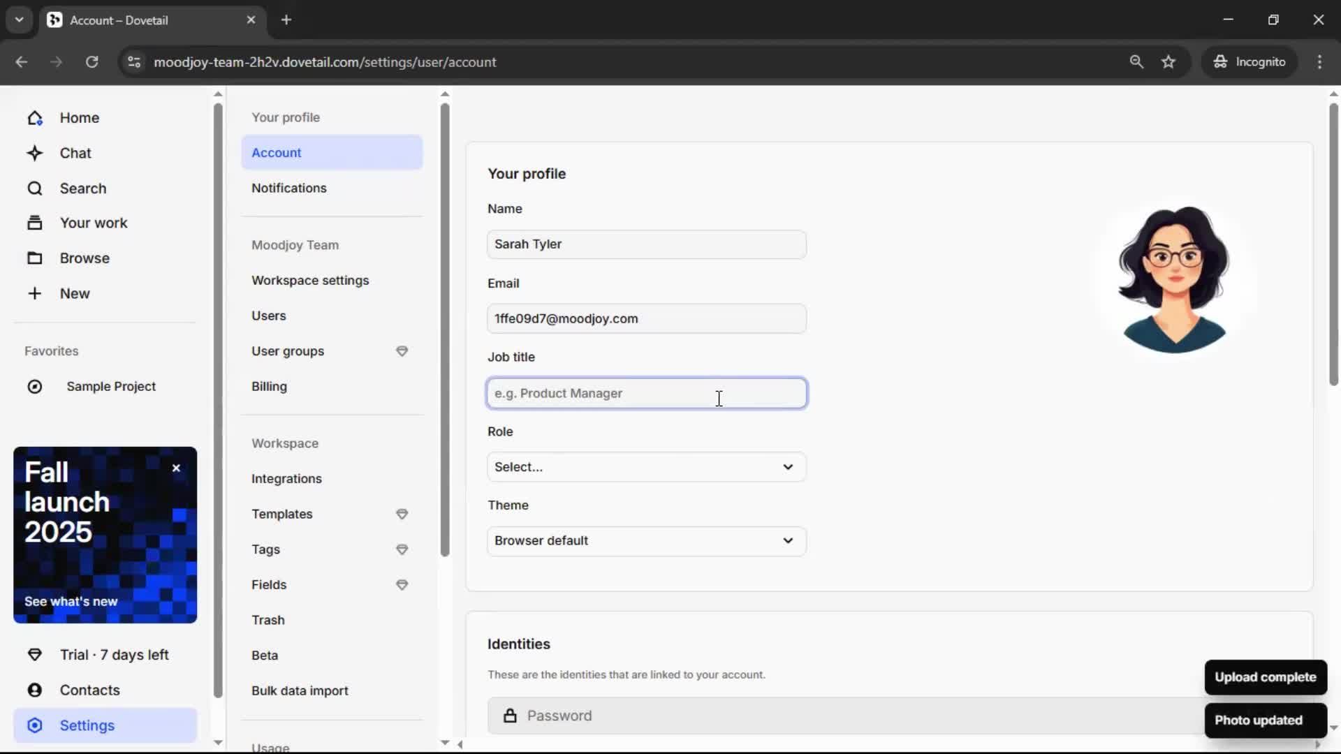 Updating your profile screenshot
