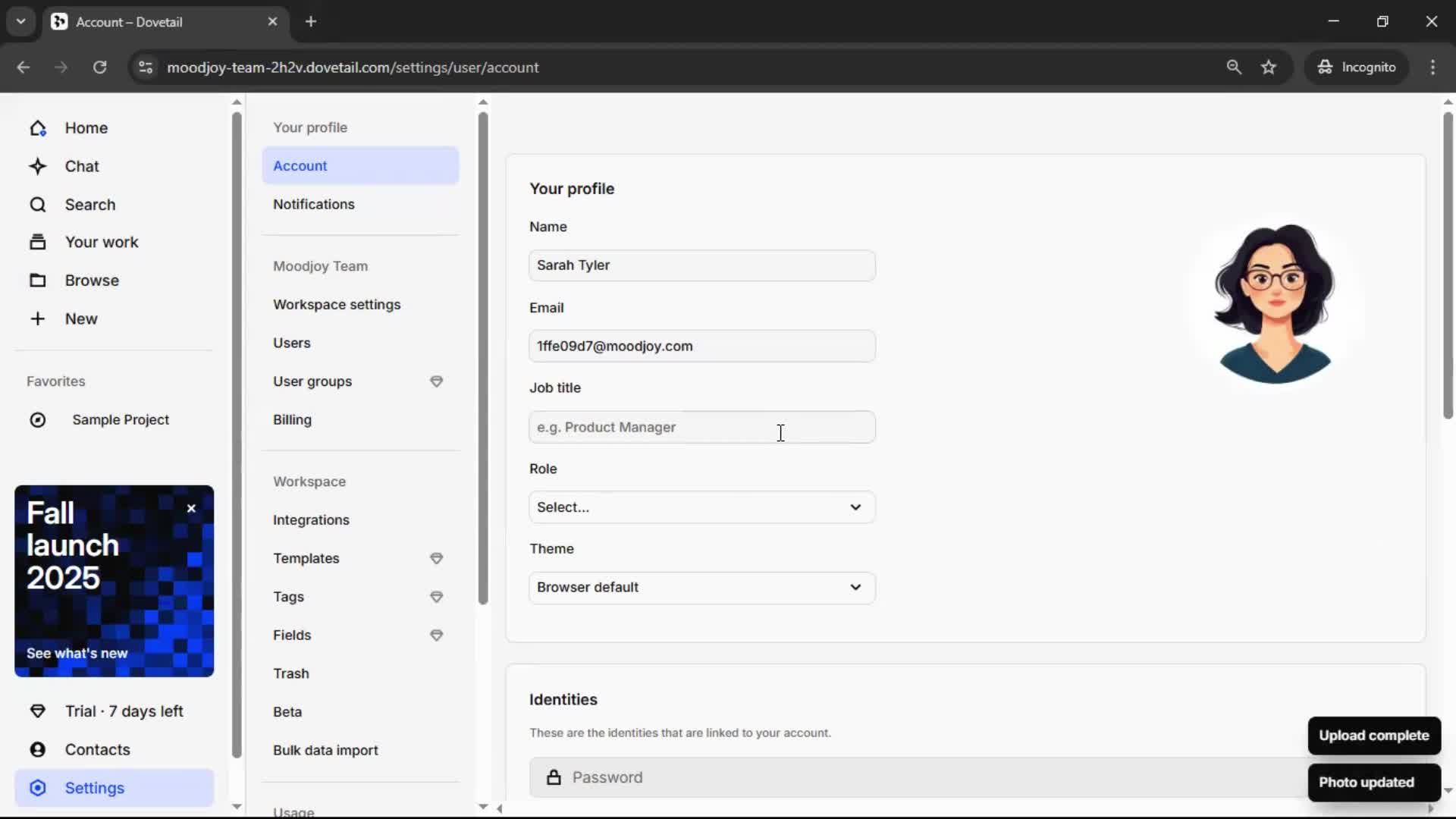 Updating your profile screenshot