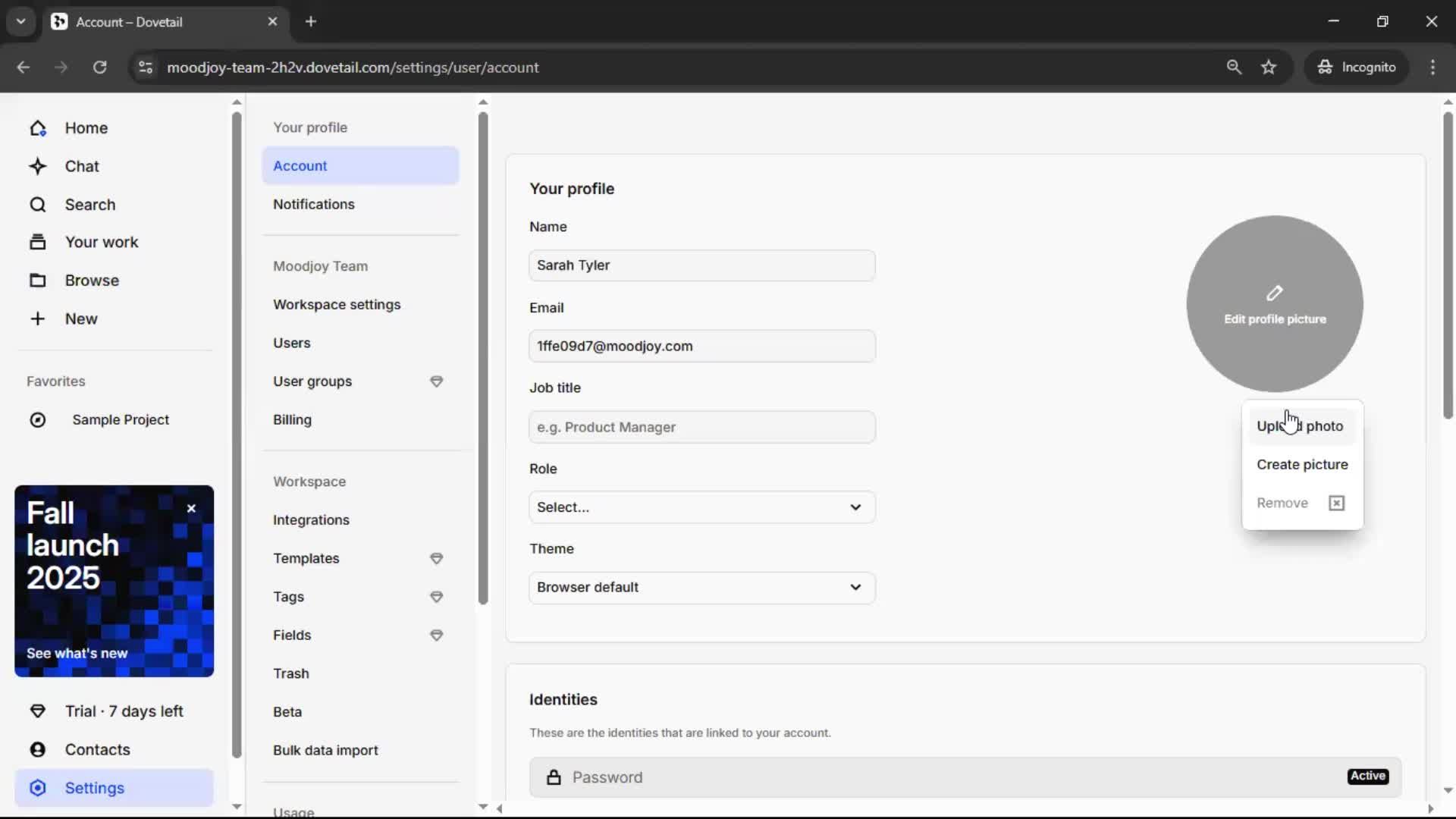 Updating your profile screenshot