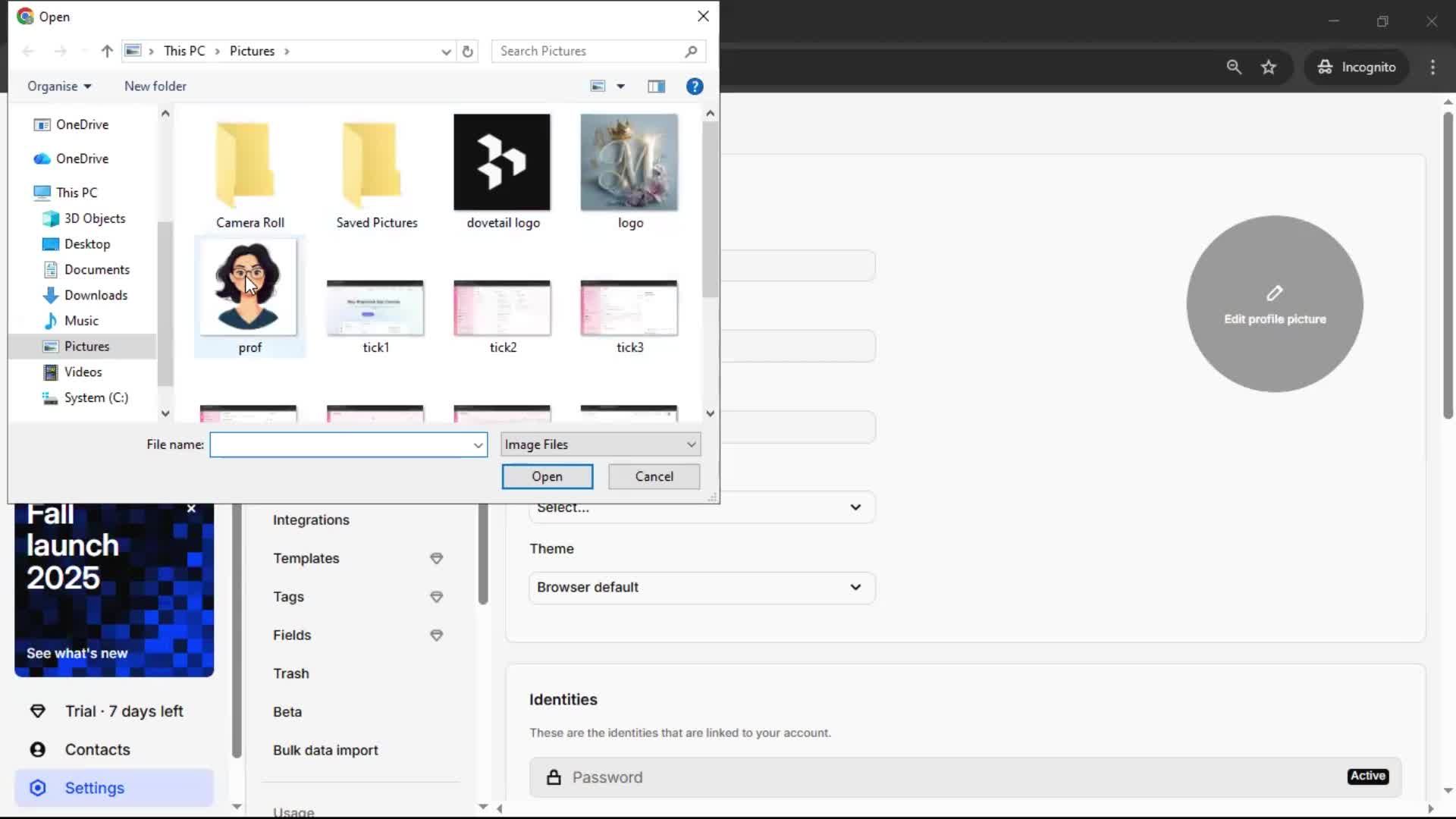 Updating your profile screenshot