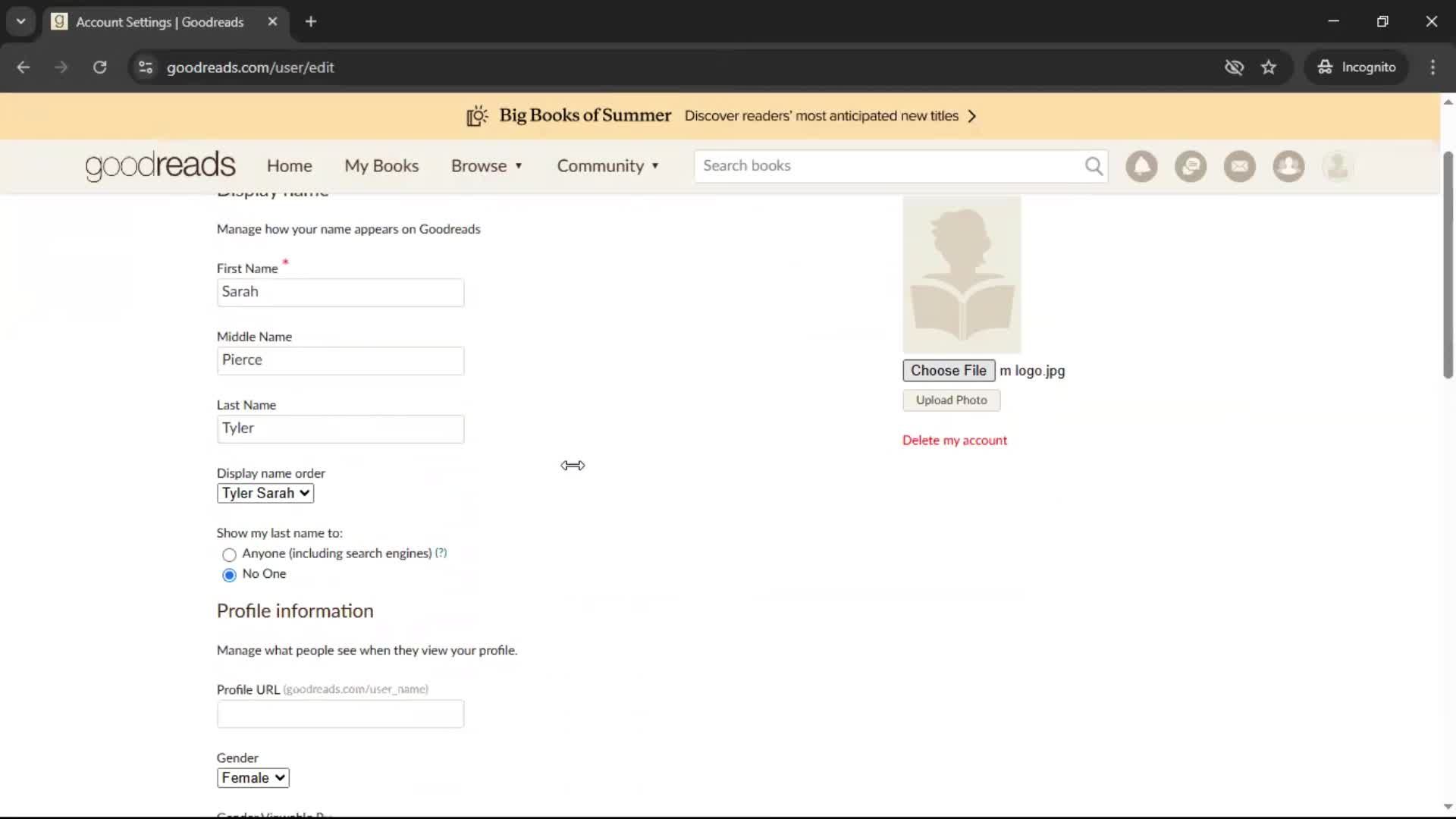 Updating your profile screenshot