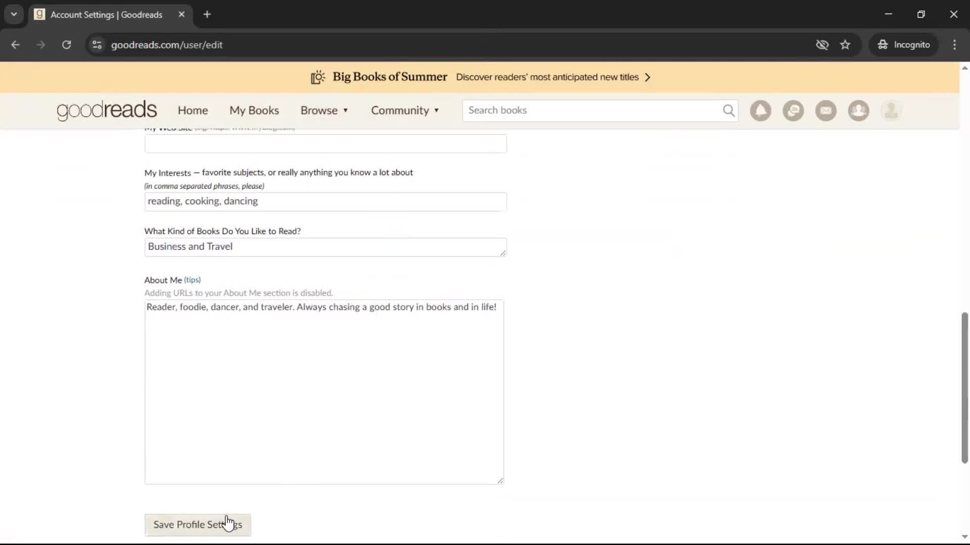 Updating your profile screenshot