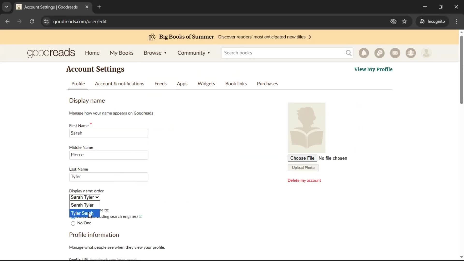 Updating your profile screenshot