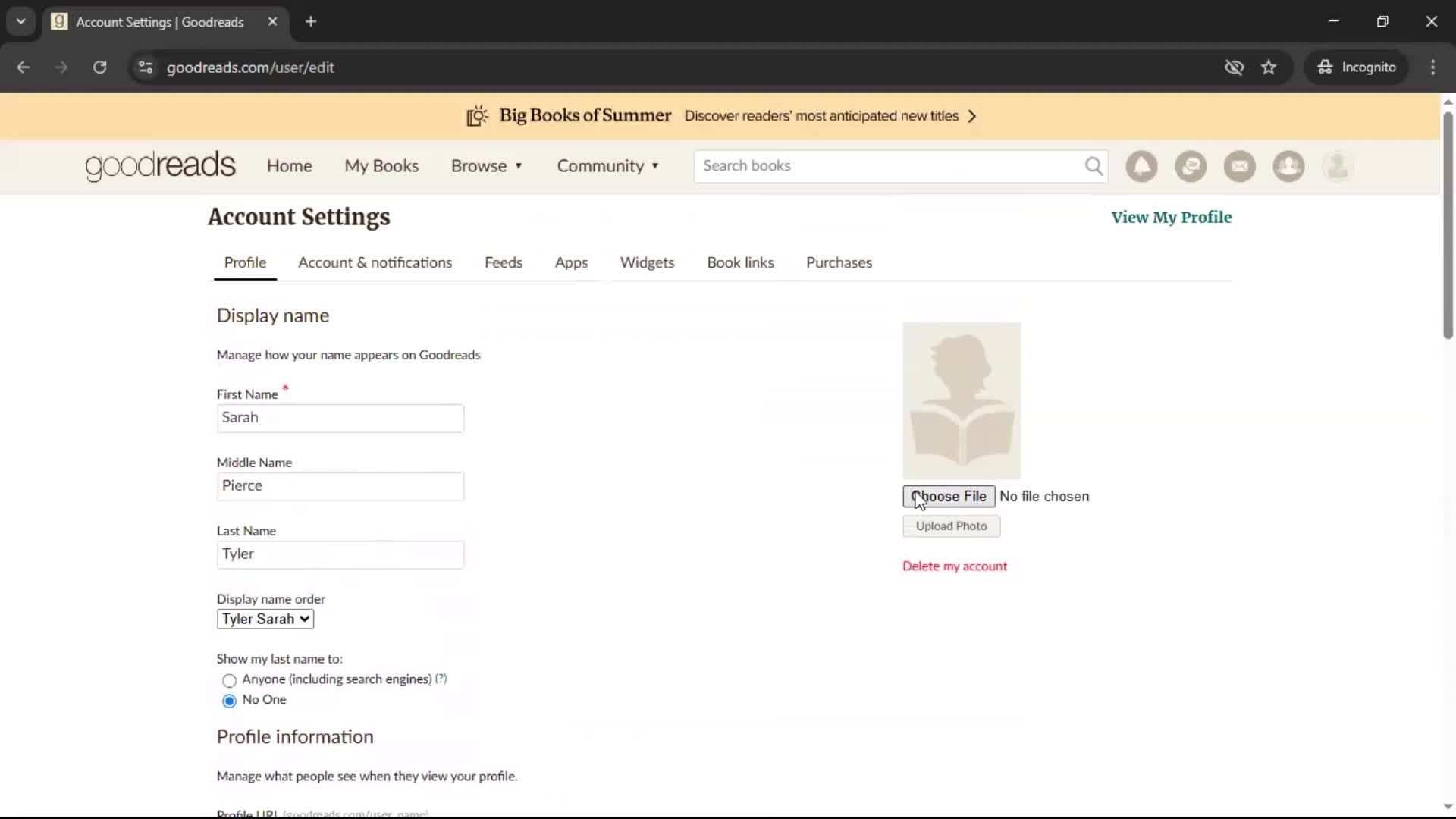 Updating your profile screenshot