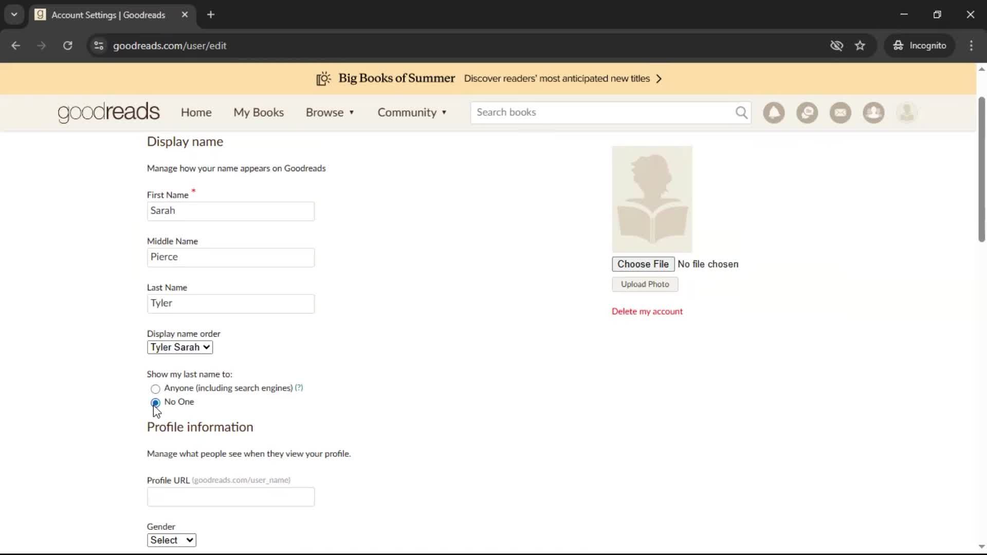 Updating your profile screenshot