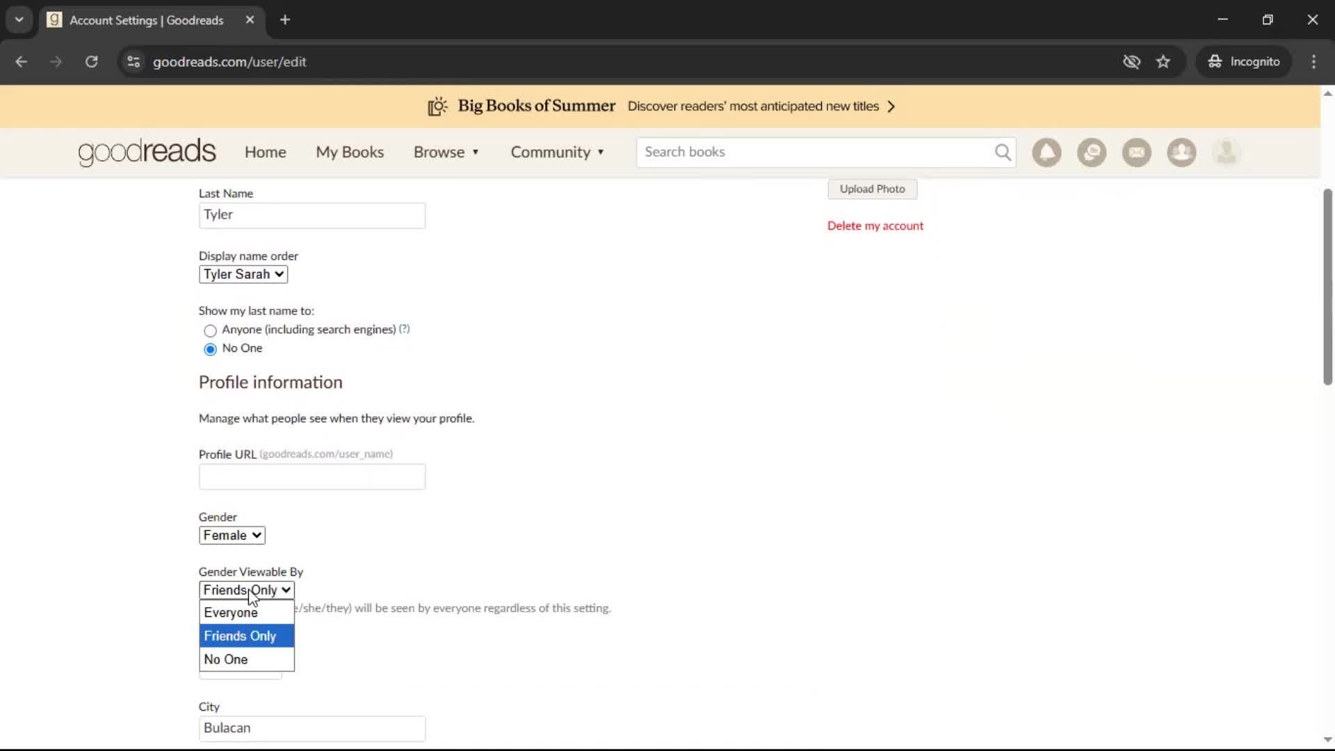 Updating your profile screenshot