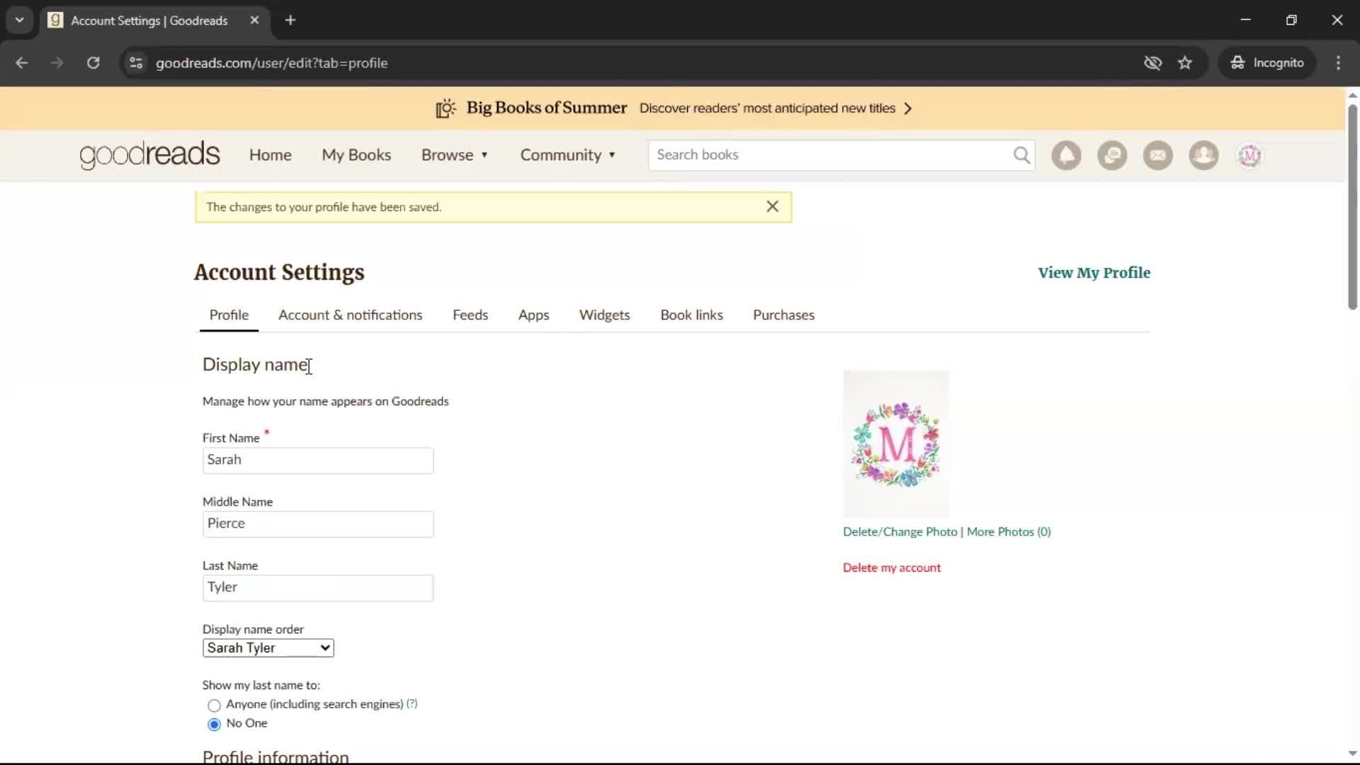 Updating your profile screenshot