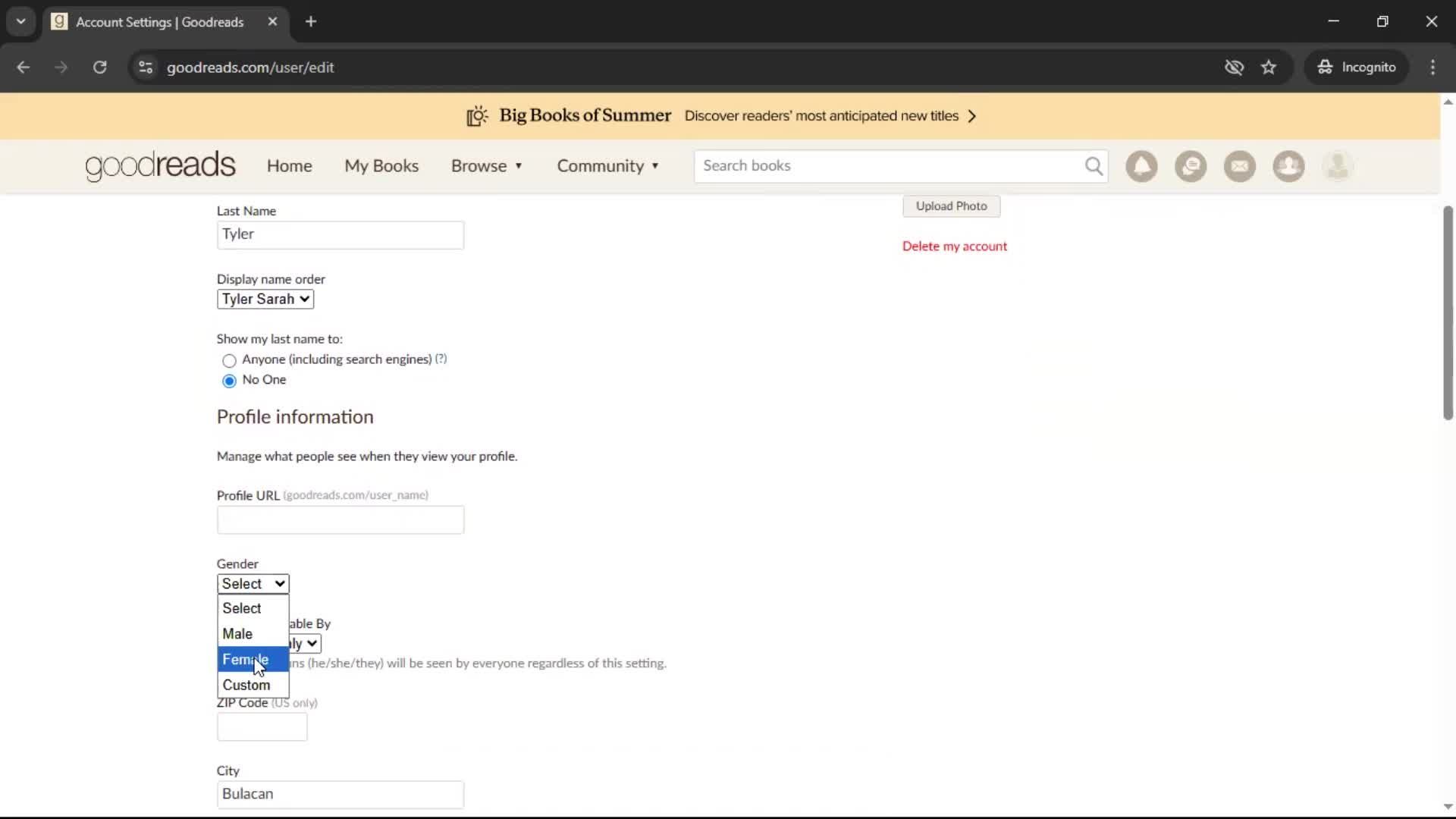 Updating your profile screenshot