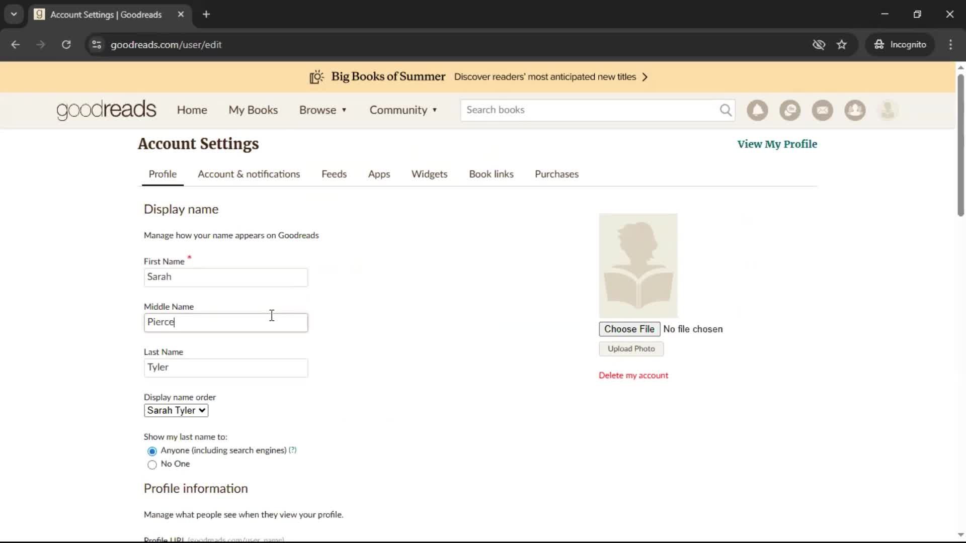 Updating your profile screenshot