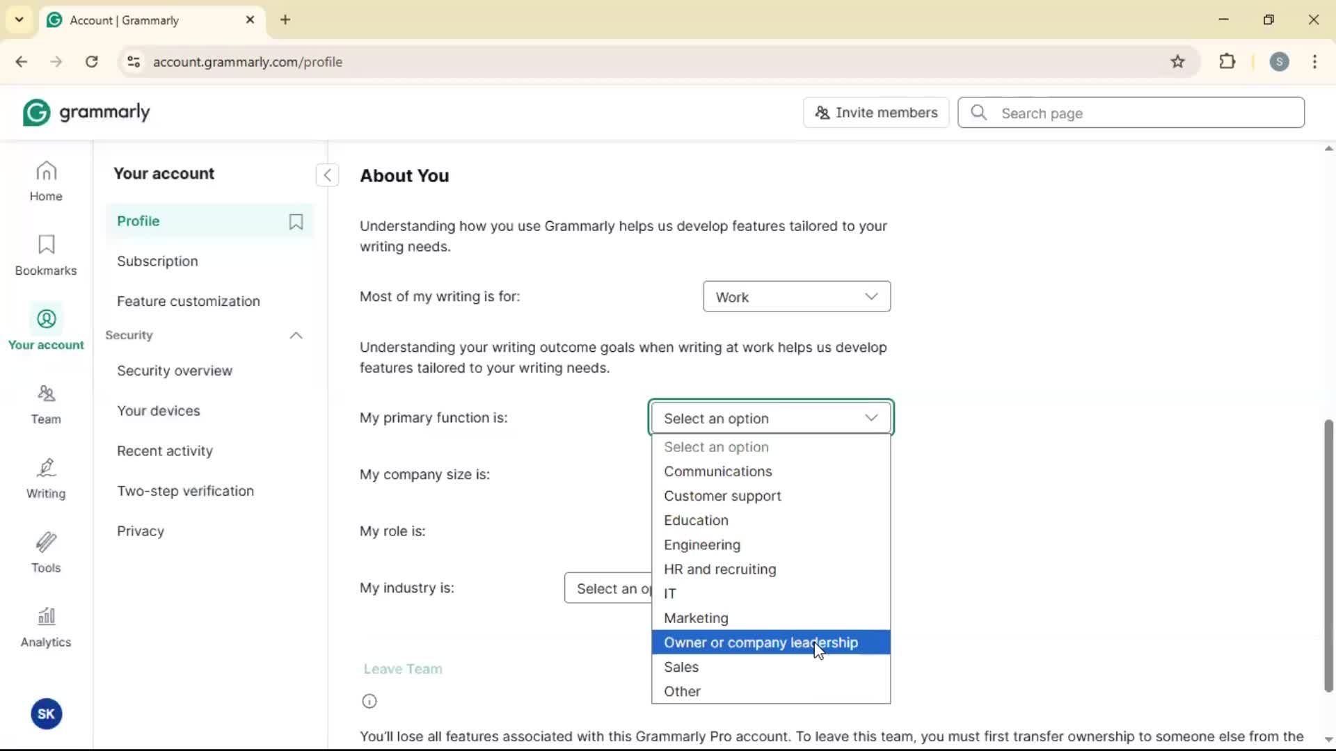 Updating your profile screenshot