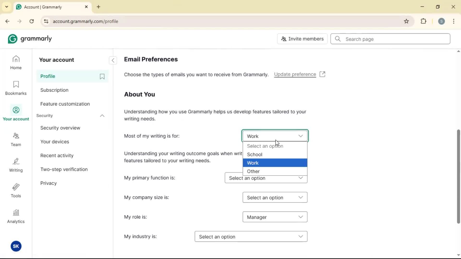 Updating your profile screenshot