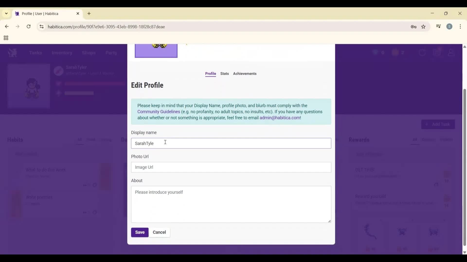 Updating your profile screenshot