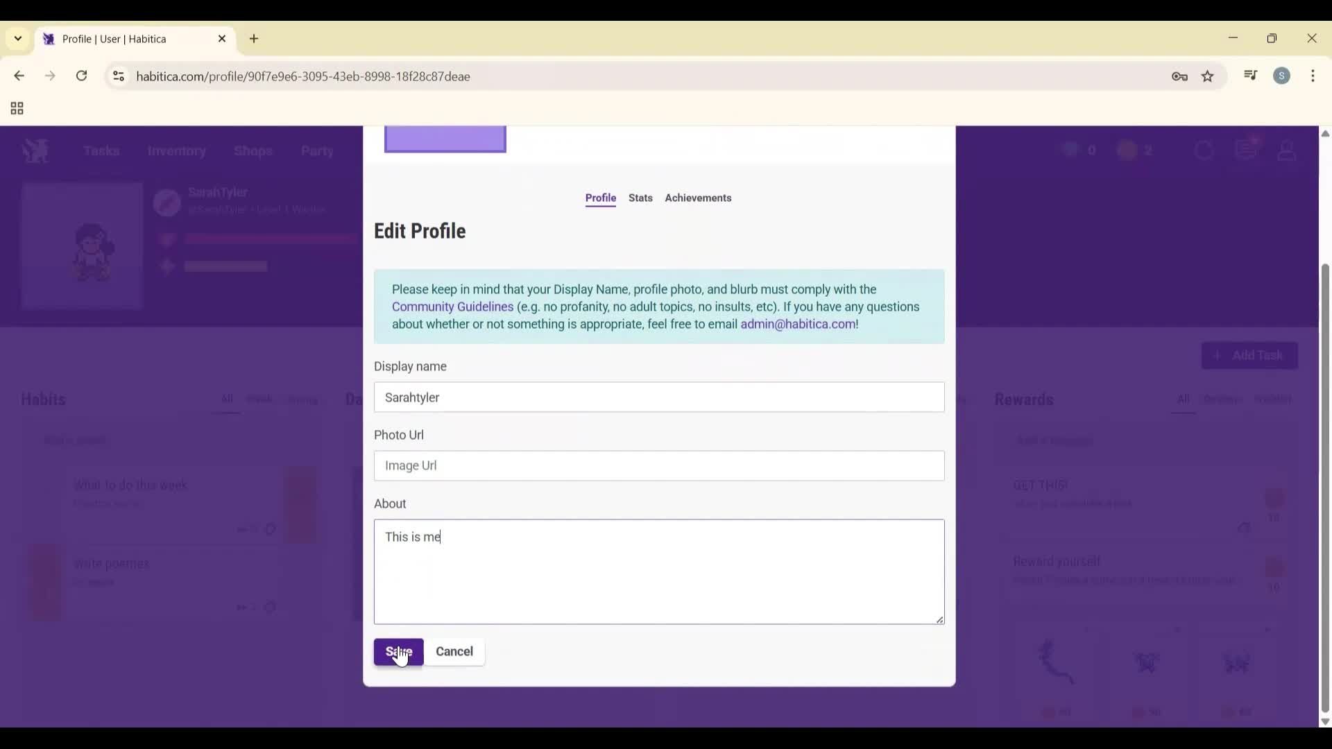 Updating your profile screenshot
