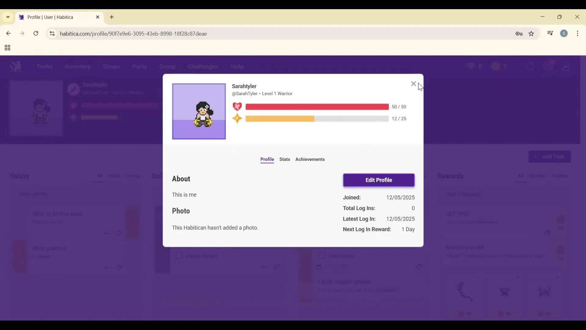 Updating your profile screenshot
