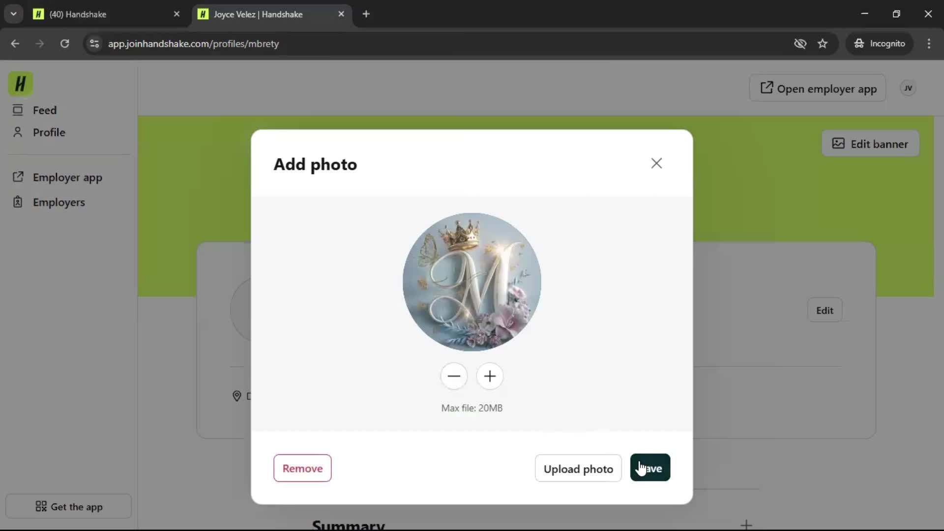 Updating your profile screenshot