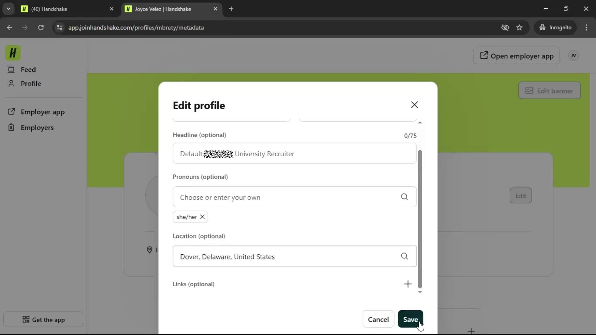 Updating your profile screenshot