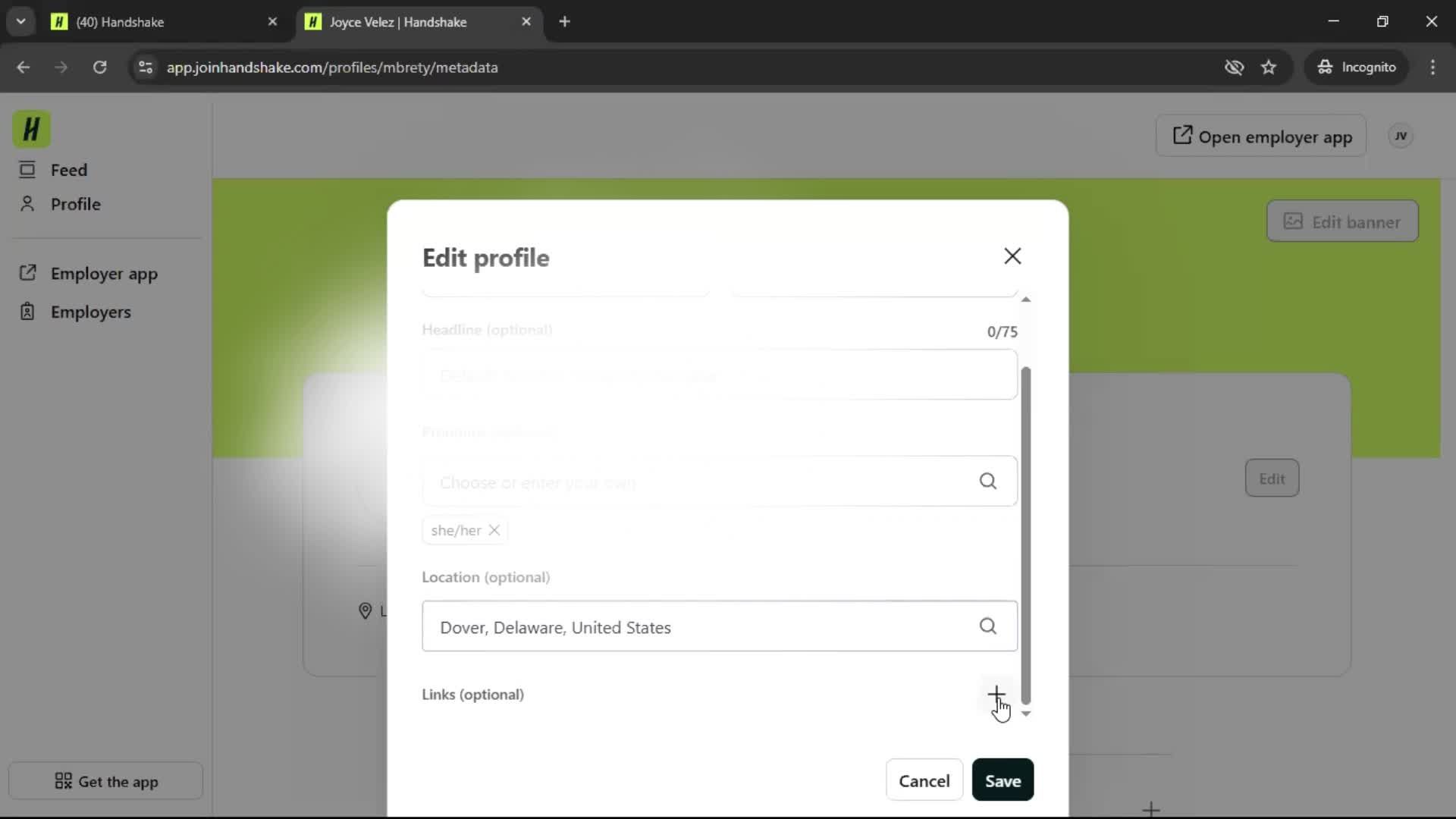 Updating your profile screenshot