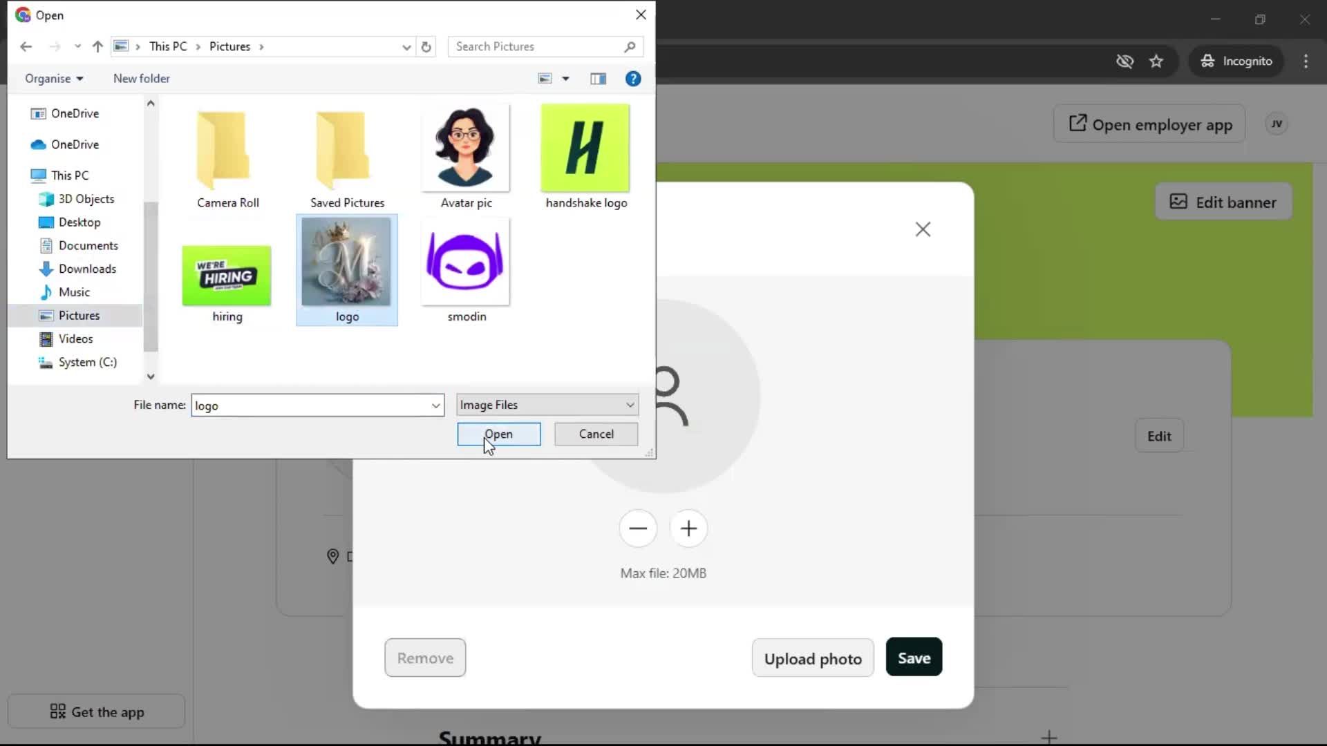 Updating your profile screenshot
