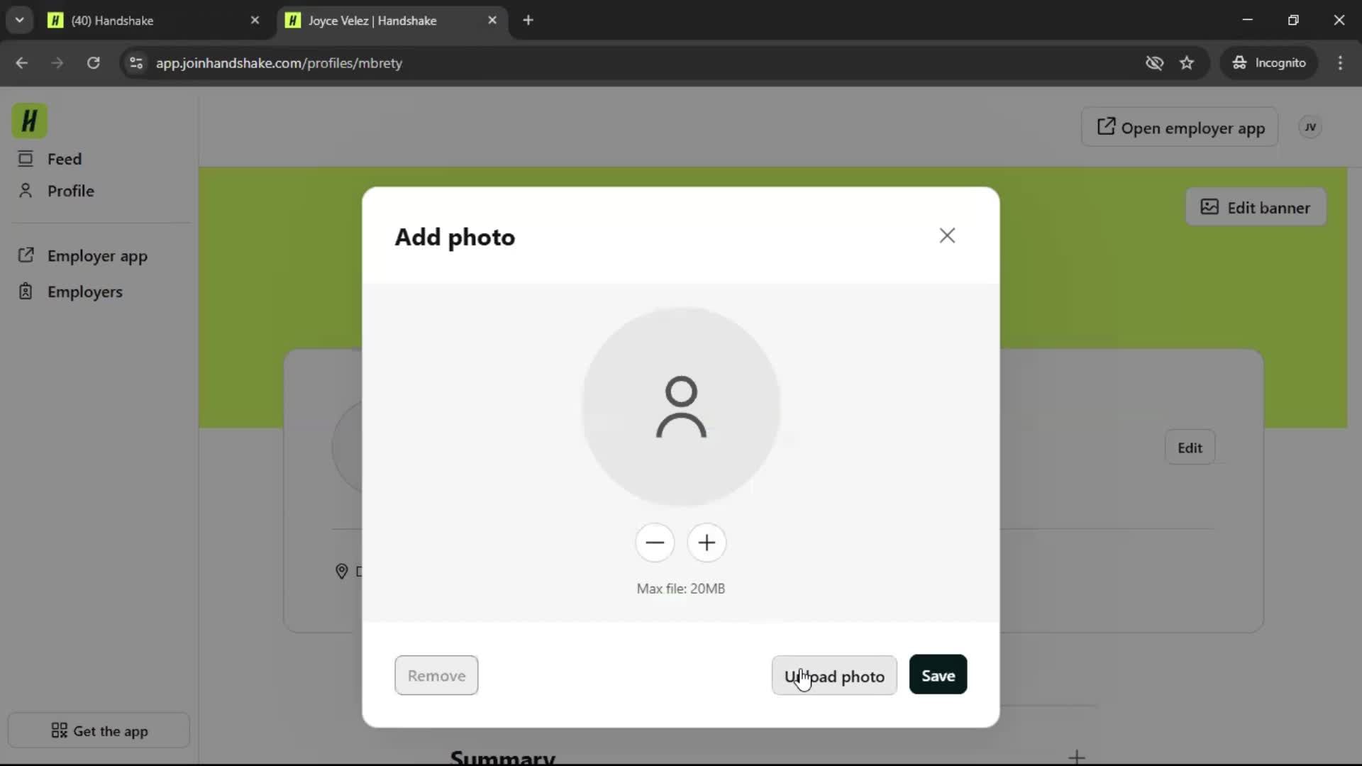 Updating your profile screenshot