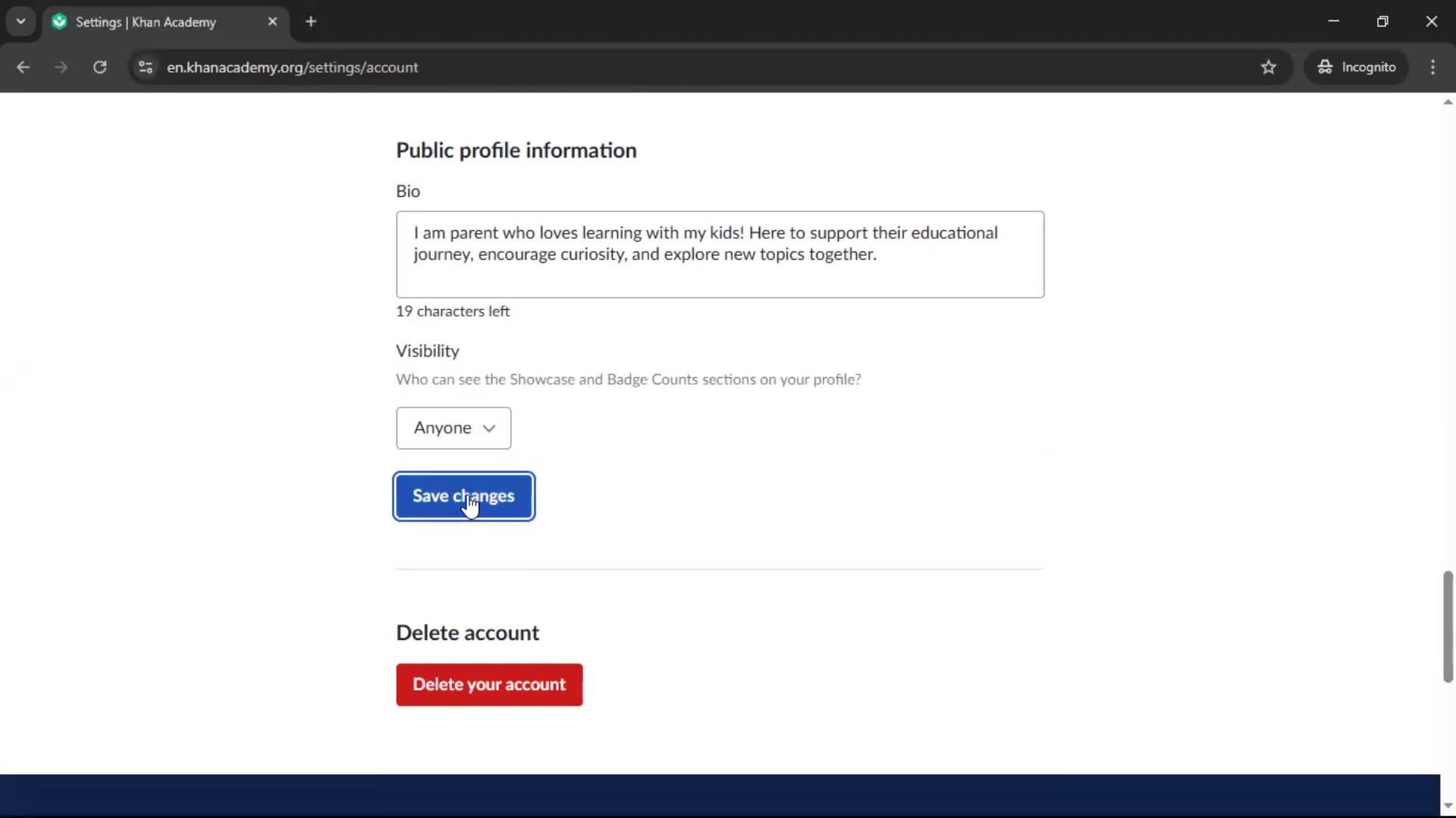 Updating your profile screenshot