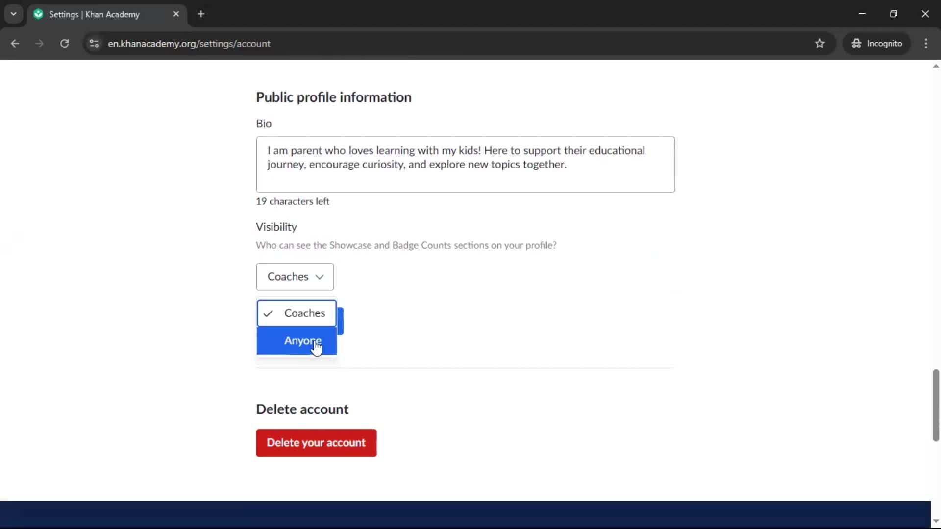 Updating your profile screenshot