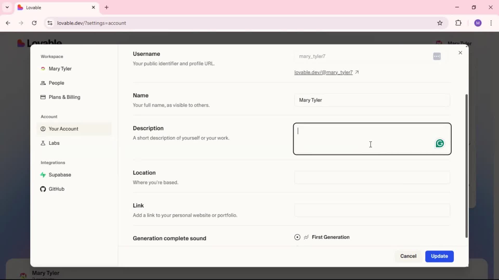 Updating your profile screenshot