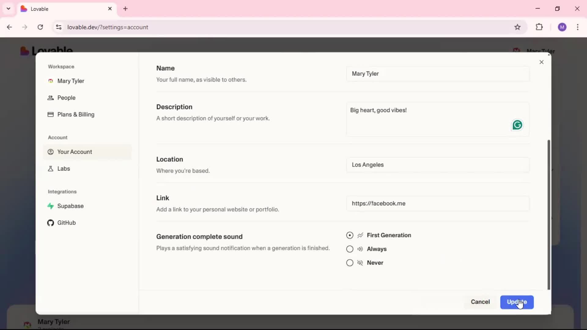 Updating your profile screenshot