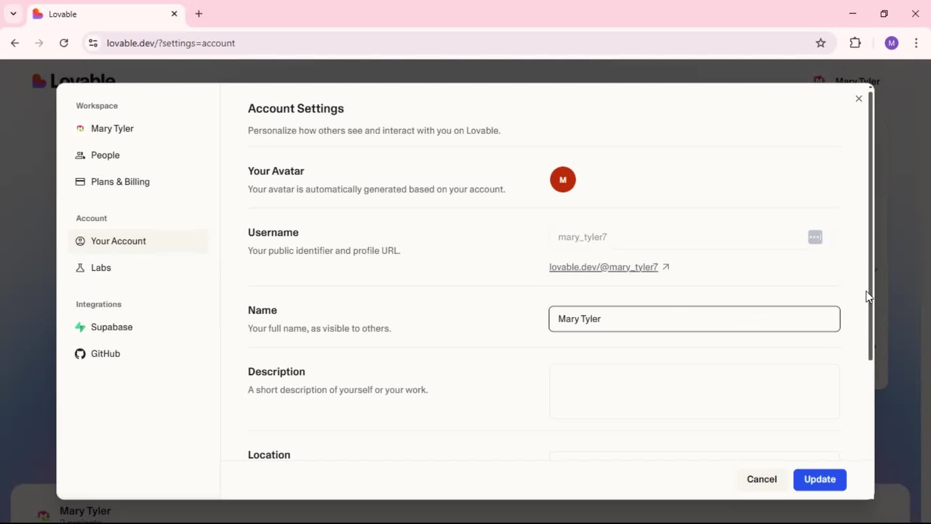 Updating your profile screenshot