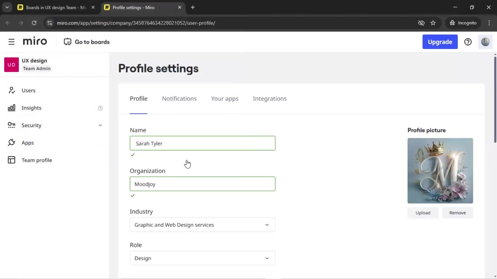 Updating your profile screenshot