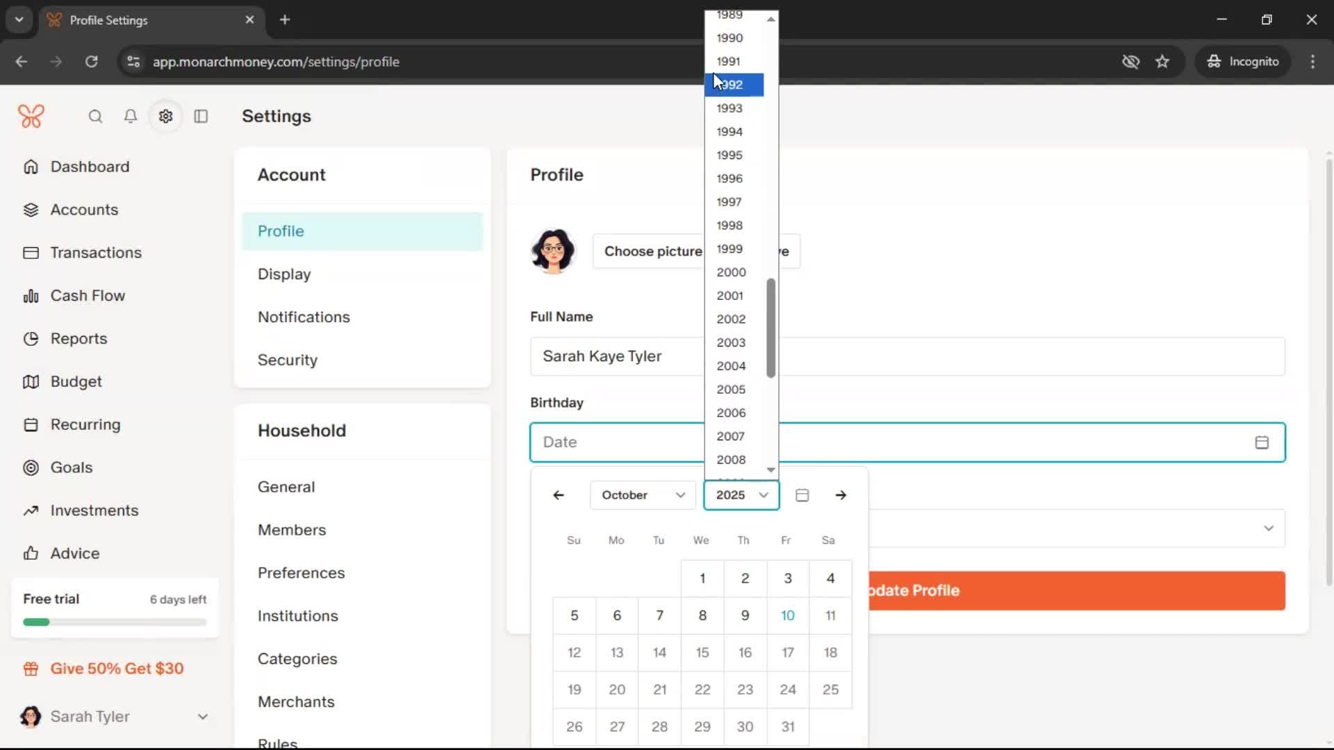 Updating your profile screenshot