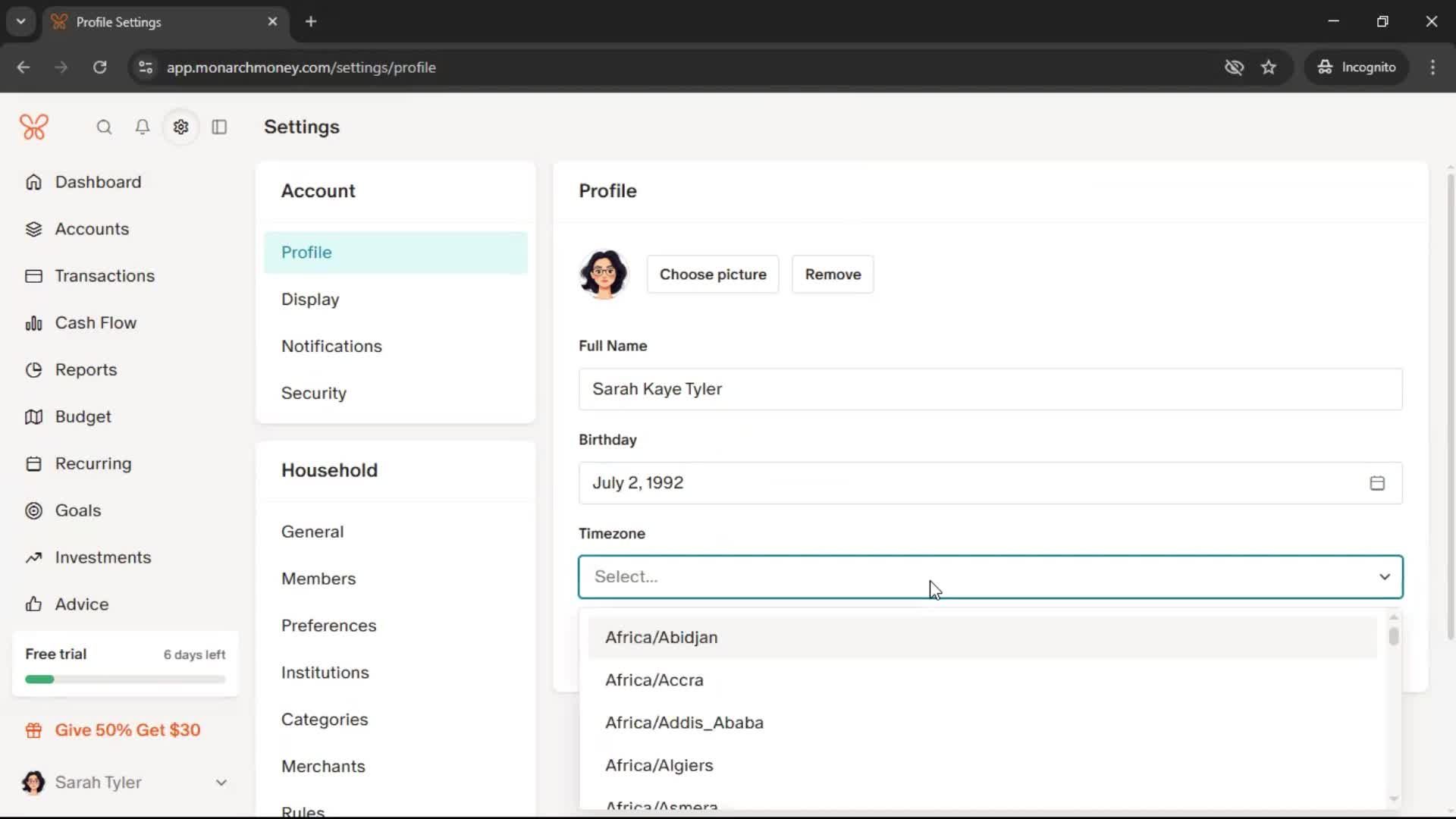 Updating your profile screenshot