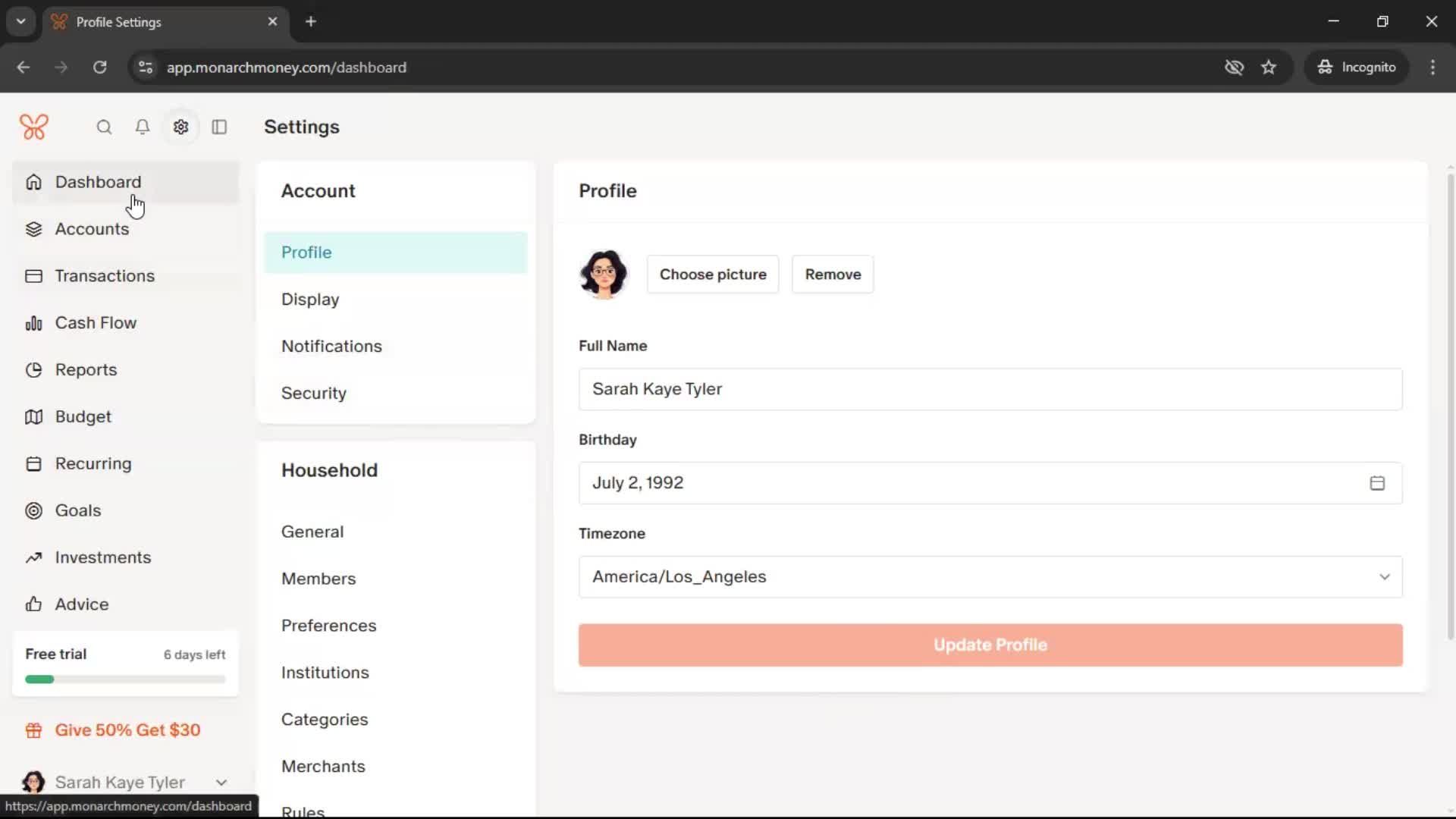 Updating your profile screenshot