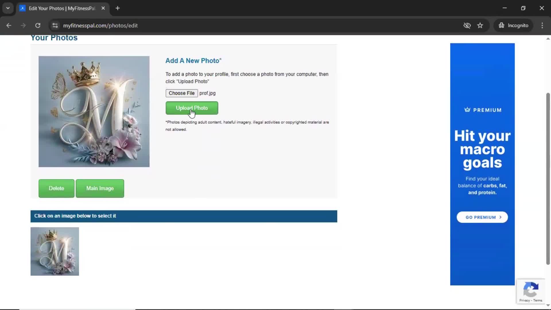 Updating your profile screenshot