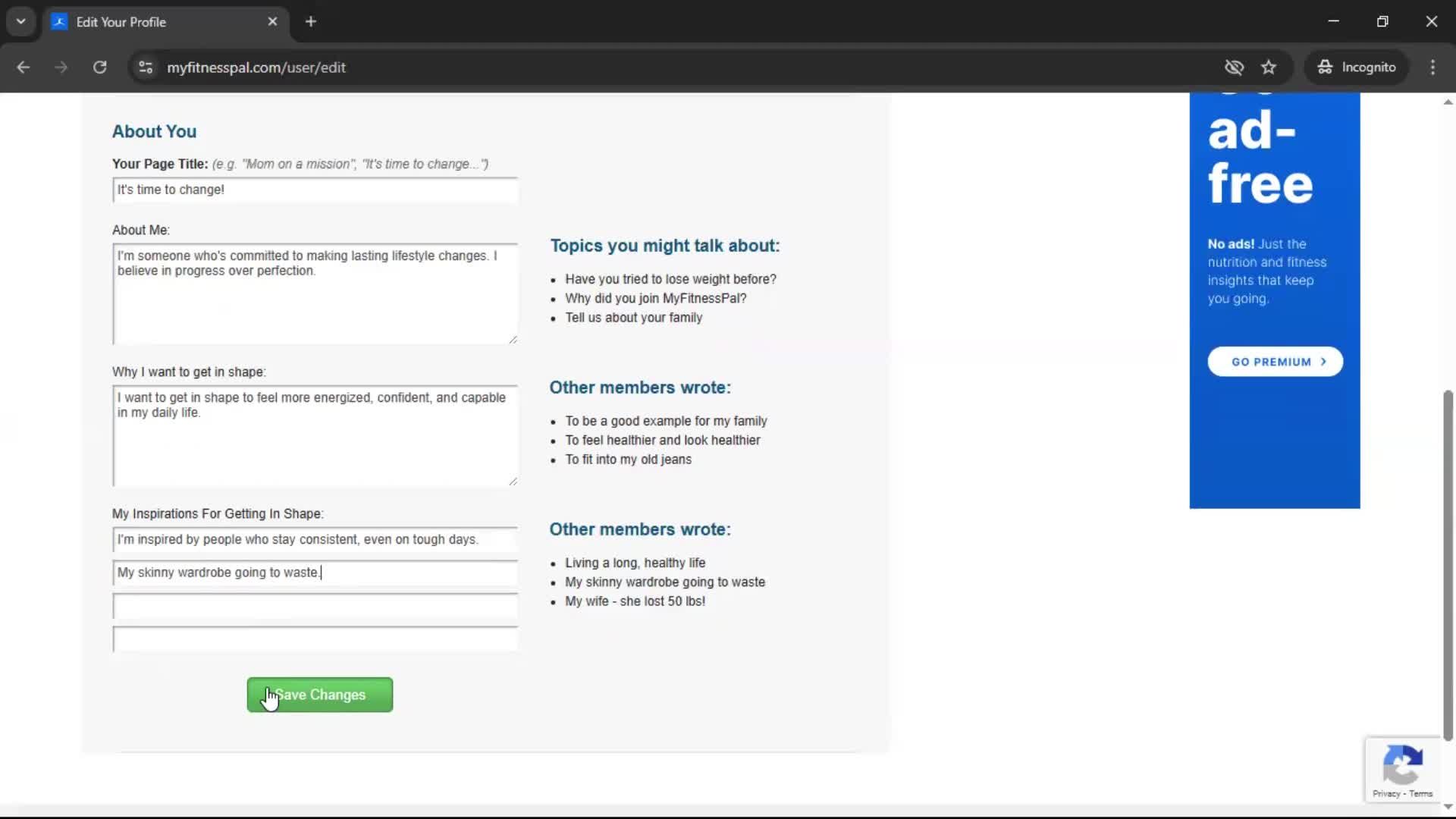Updating your profile screenshot