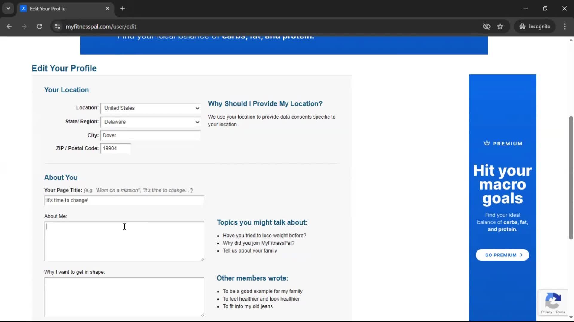 Updating your profile screenshot