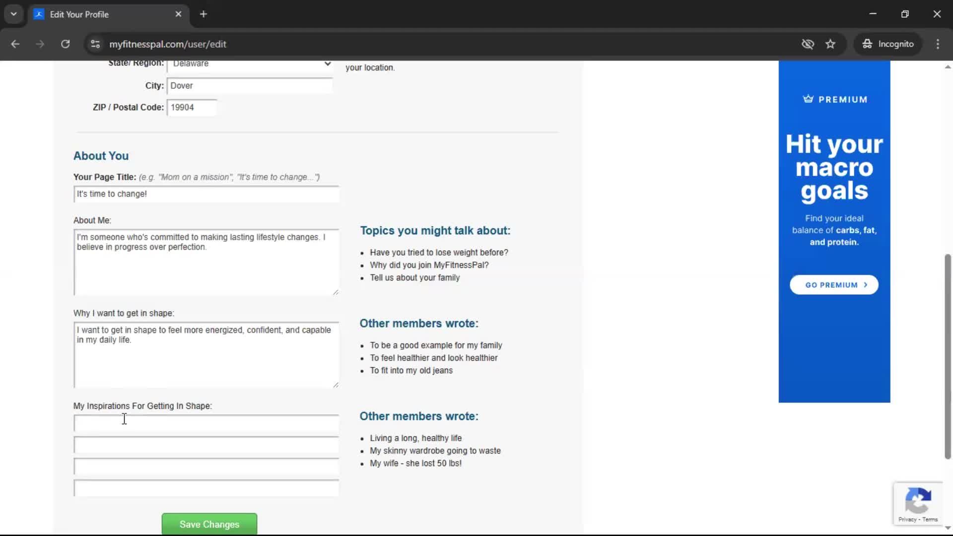 Updating your profile screenshot